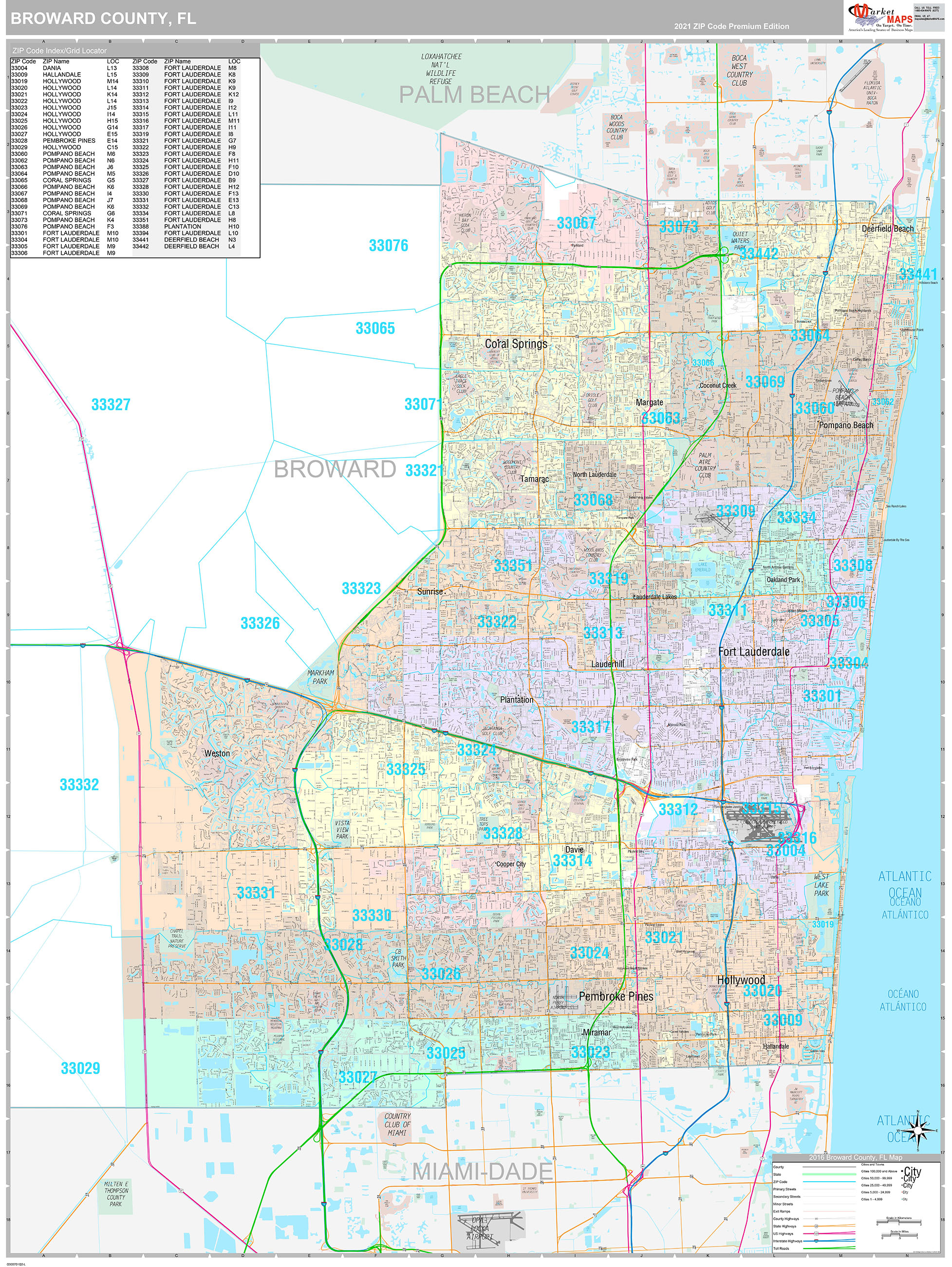 Broward County, FL Wall Map Premium Style by MarketMAPS - MapSales