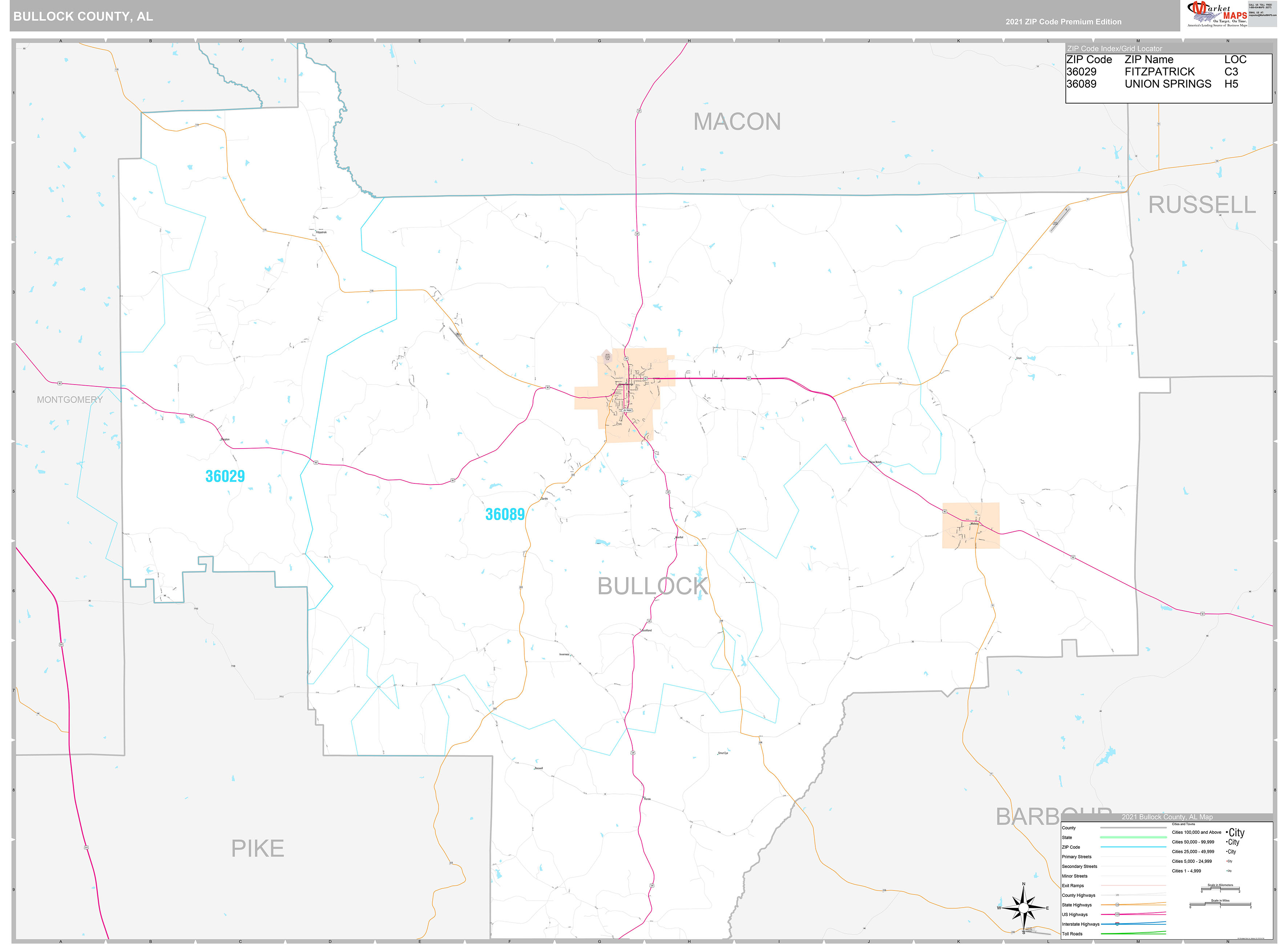 Bullock County Al Wall Map Premium Style By Marketmaps 3693