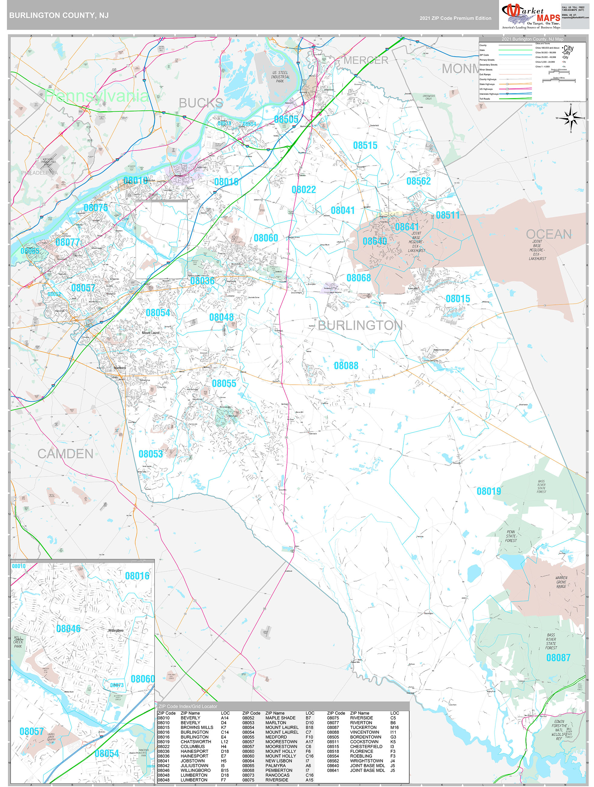 Burlington County Nj Wall Map Premium Style By Marketmaps 4480
