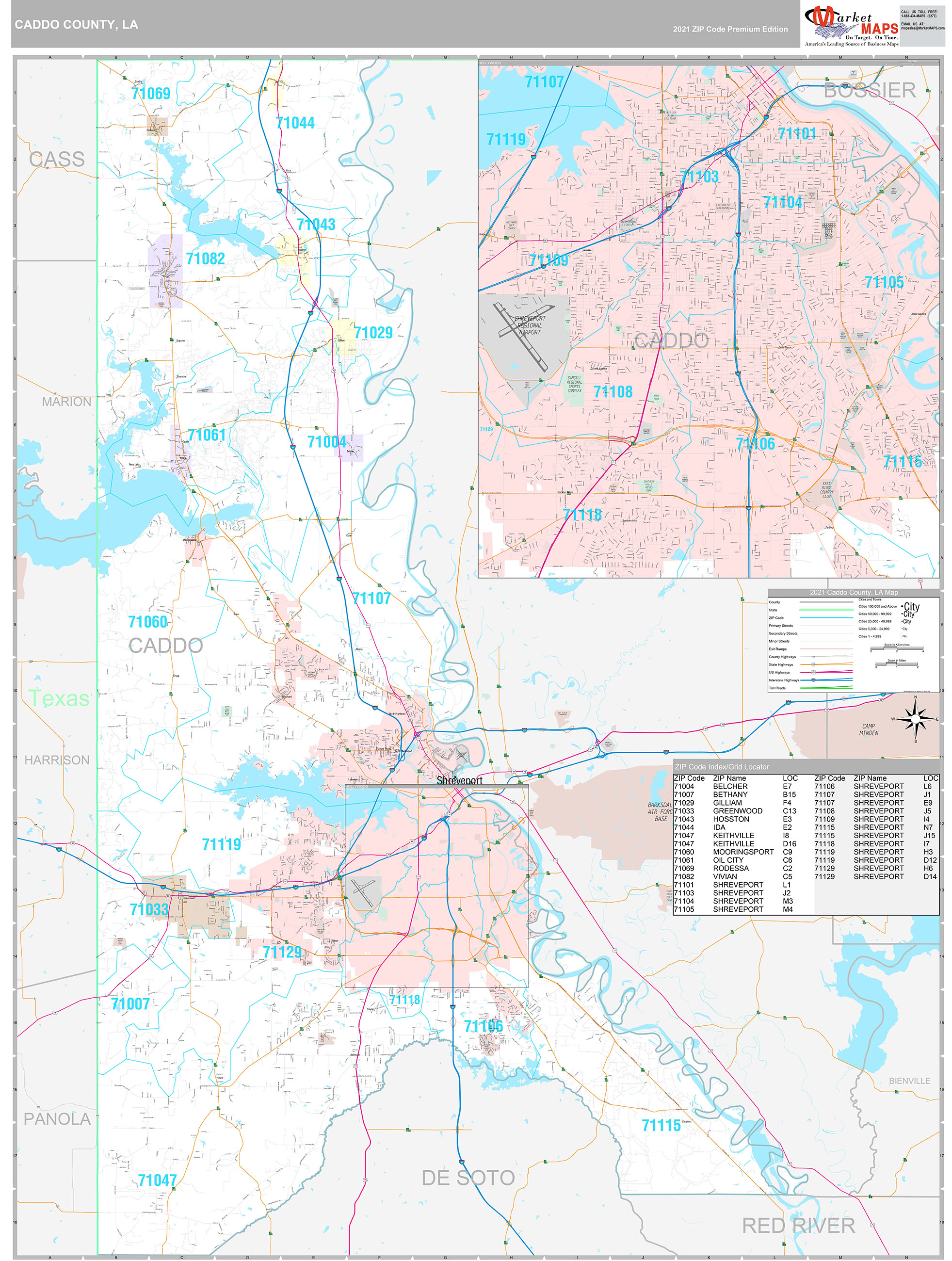 Caddo County La Wall Map Premium Style By Marketmaps 2103