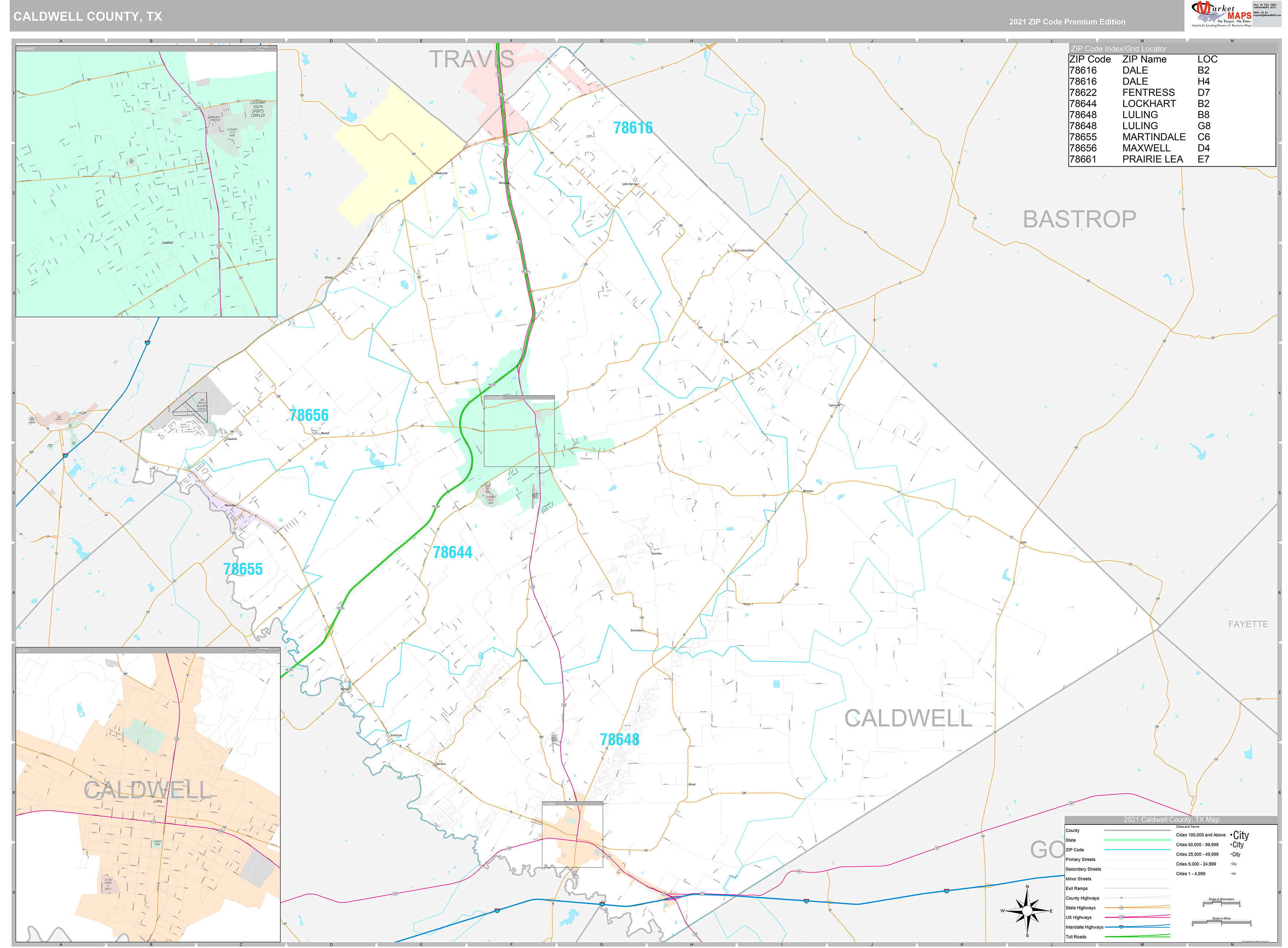 Caldwell County TX Wall Map Premium Style by MarketMAPS