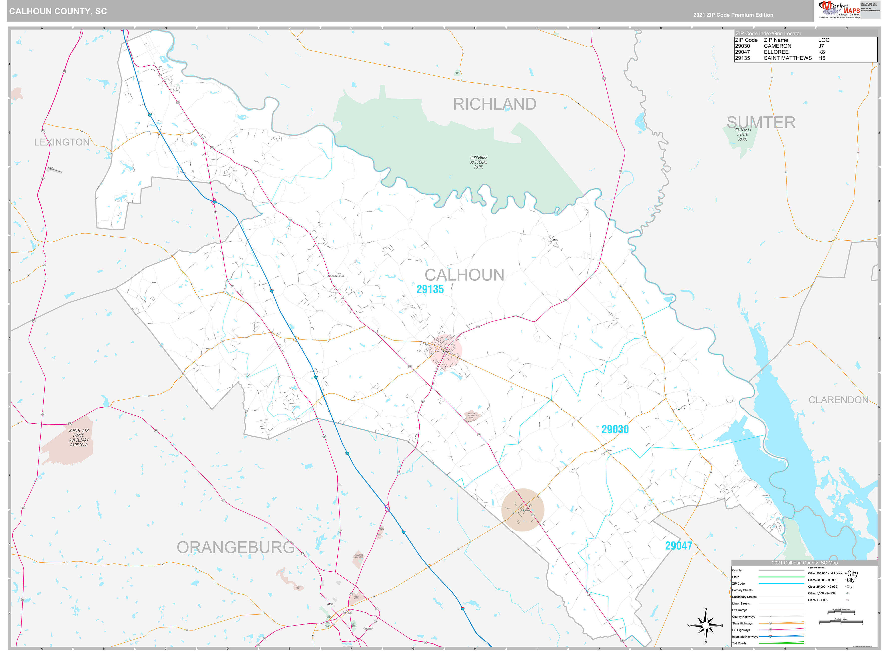 Calhoun County, SC Wall Map Premium Style by MarketMAPS - MapSales