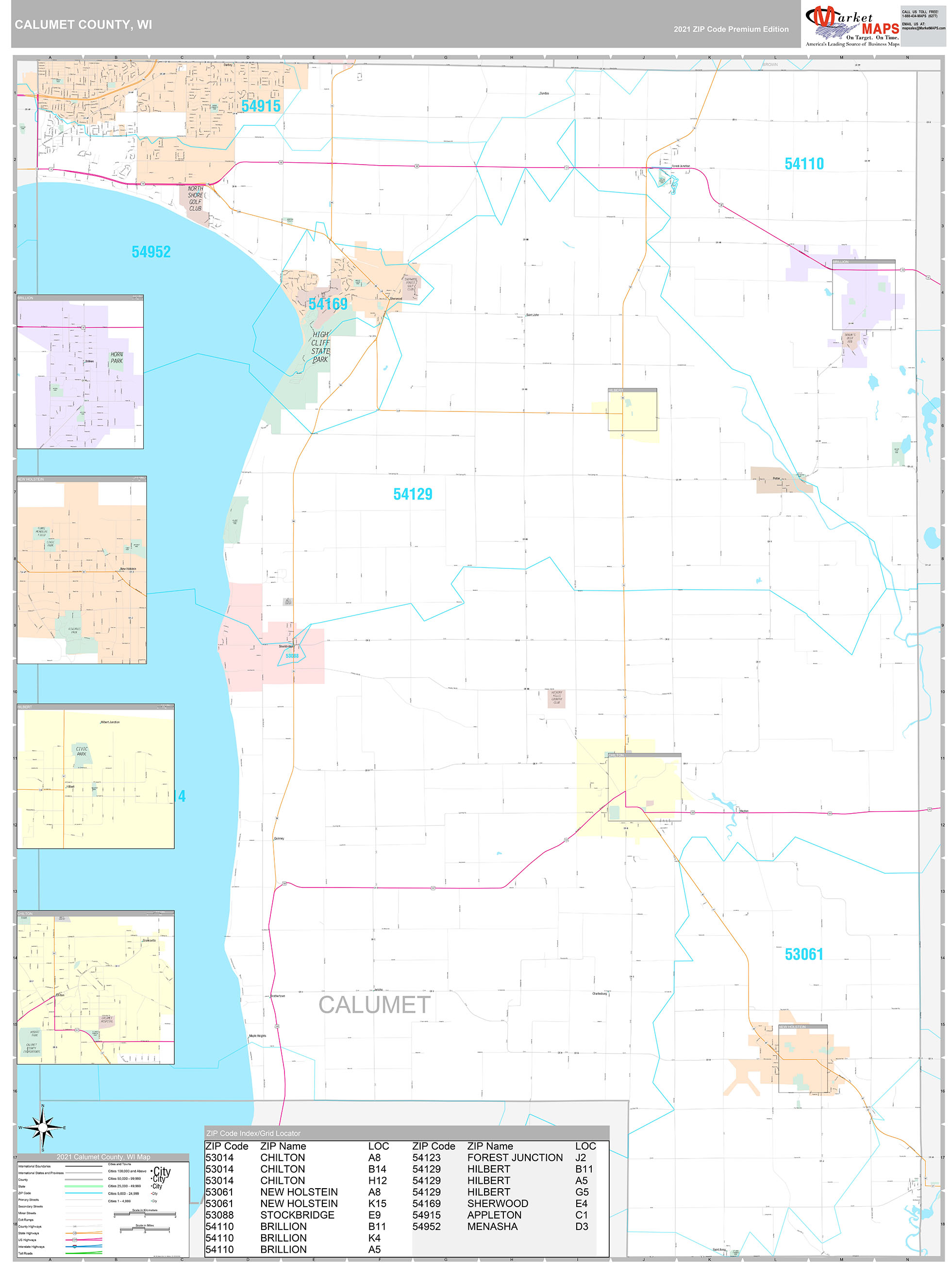 Calumet County, WI Wall Map Premium Style by MarketMAPS