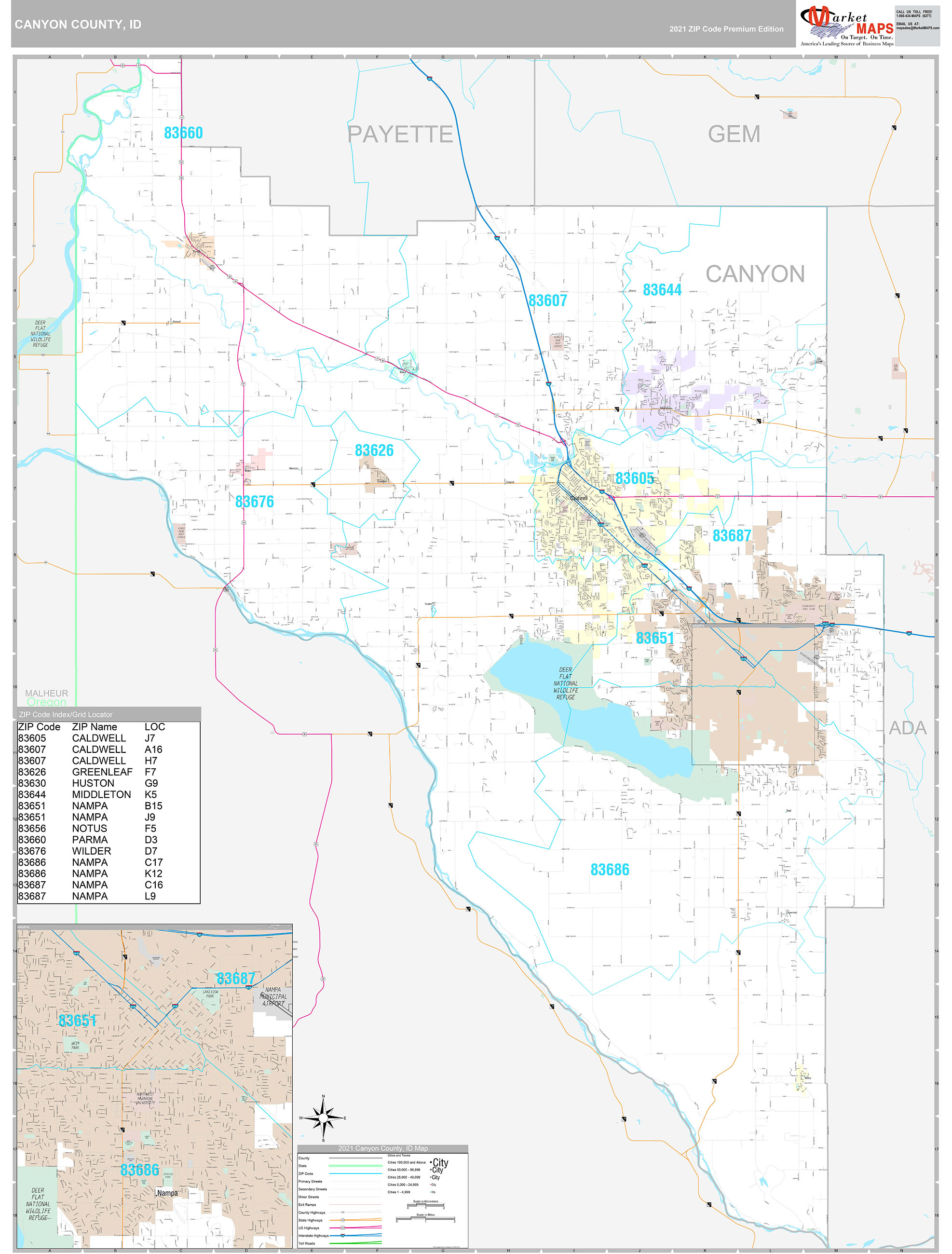 Canyon County, ID Wall Map Premium Style by MarketMAPS MapSales