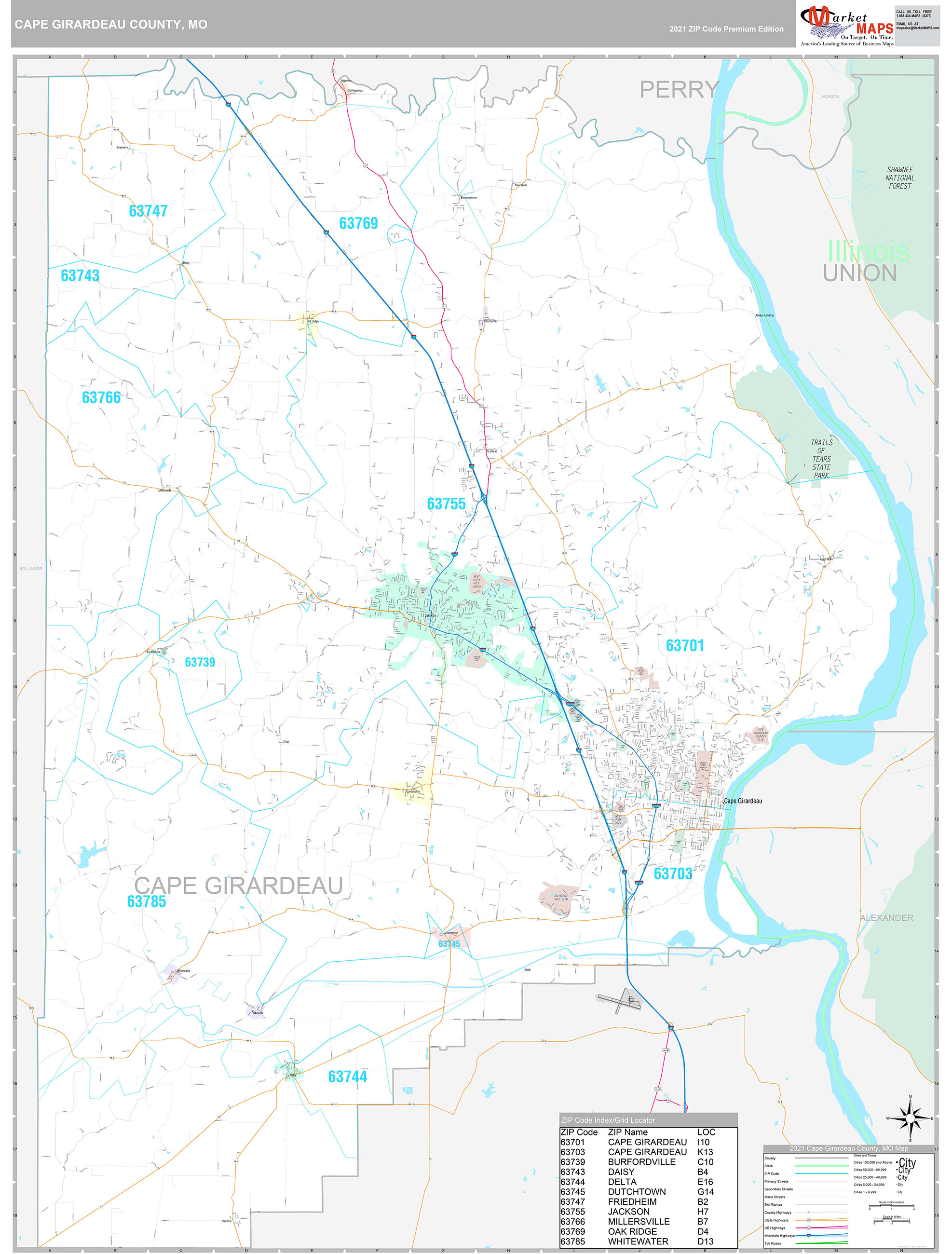 Cape Girardeau County, MO Wall Map Premium Style by MarketMAPS