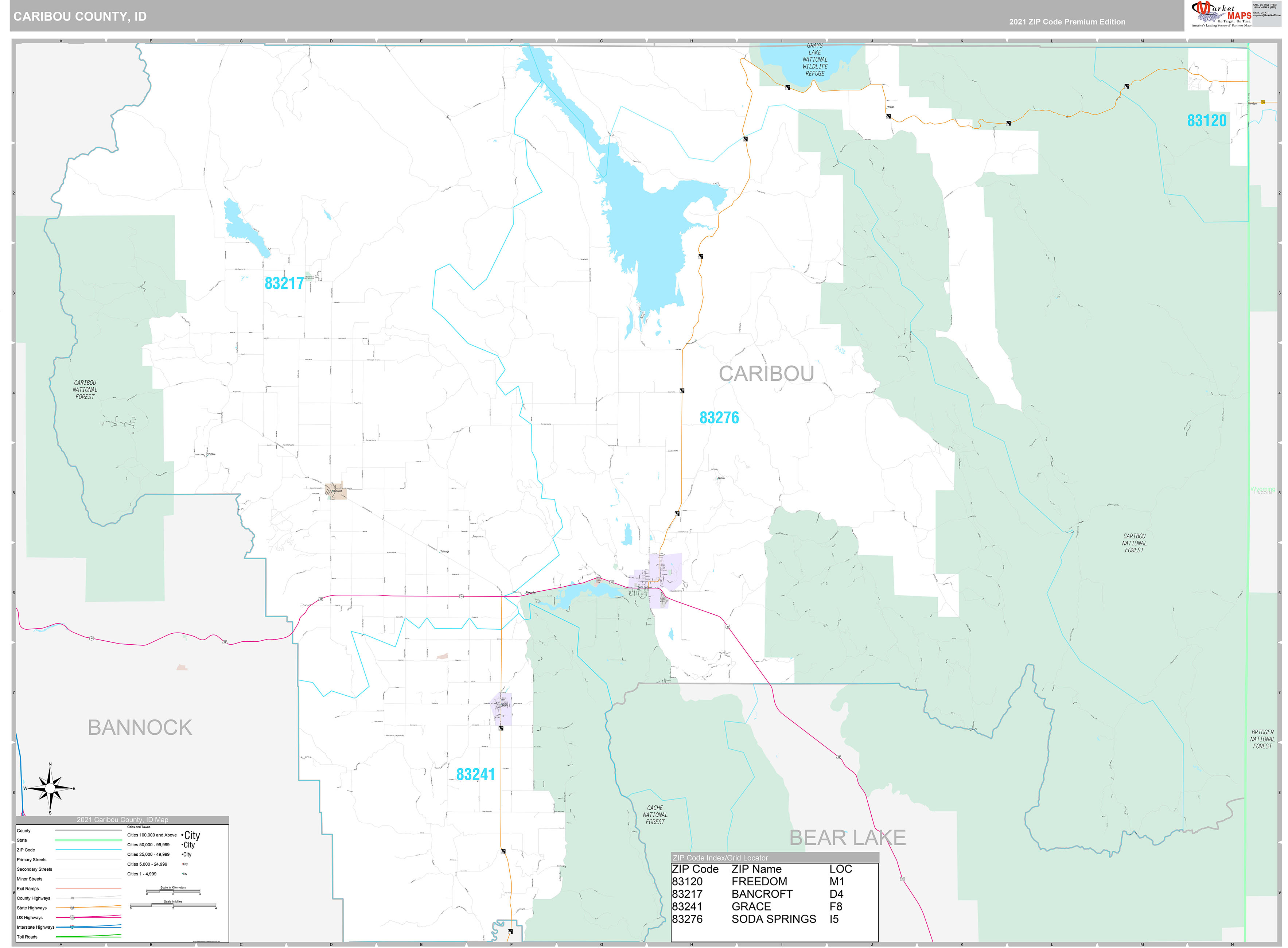 Caribou County, ID Wall Map Premium Style by MarketMAPS - MapSales