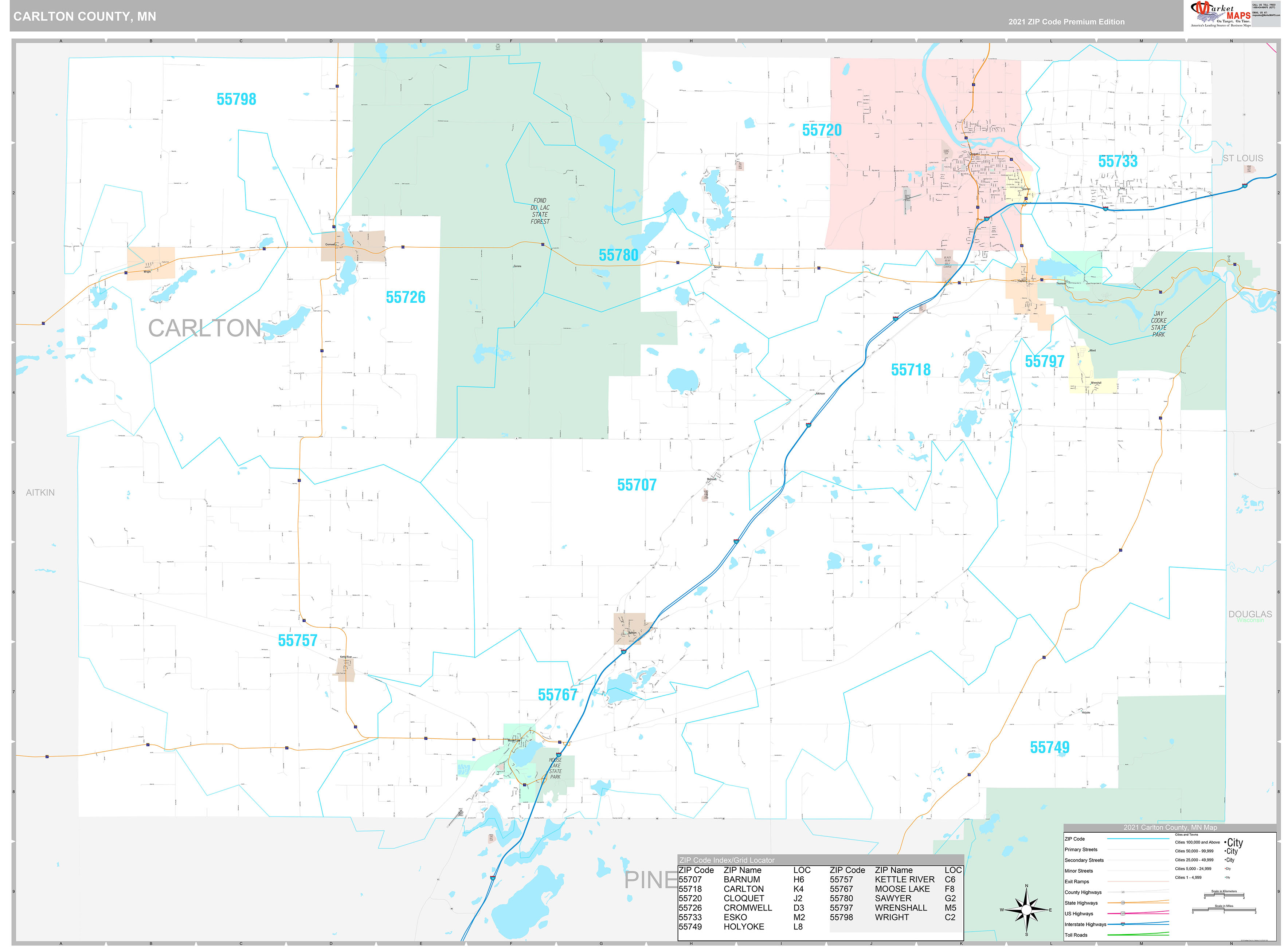 Carlton County Mn Wall Map Premium Style By Marketmaps Mapsales 8768
