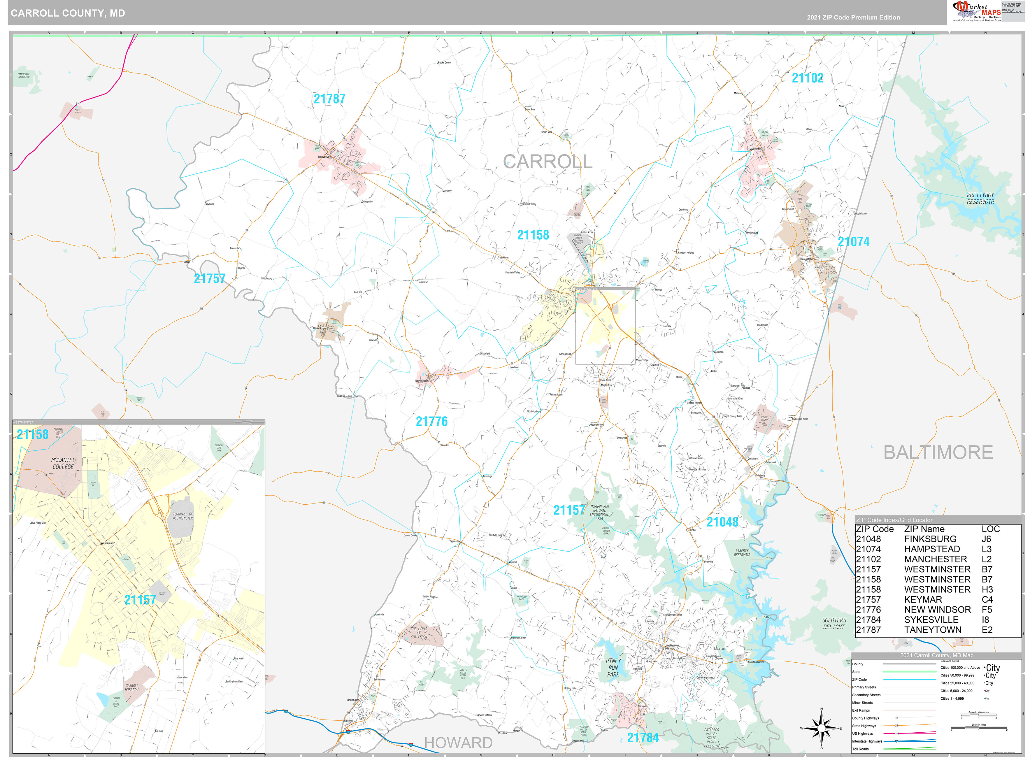 Carroll County, MD Wall Map Premium Style by MarketMAPS MapSales
