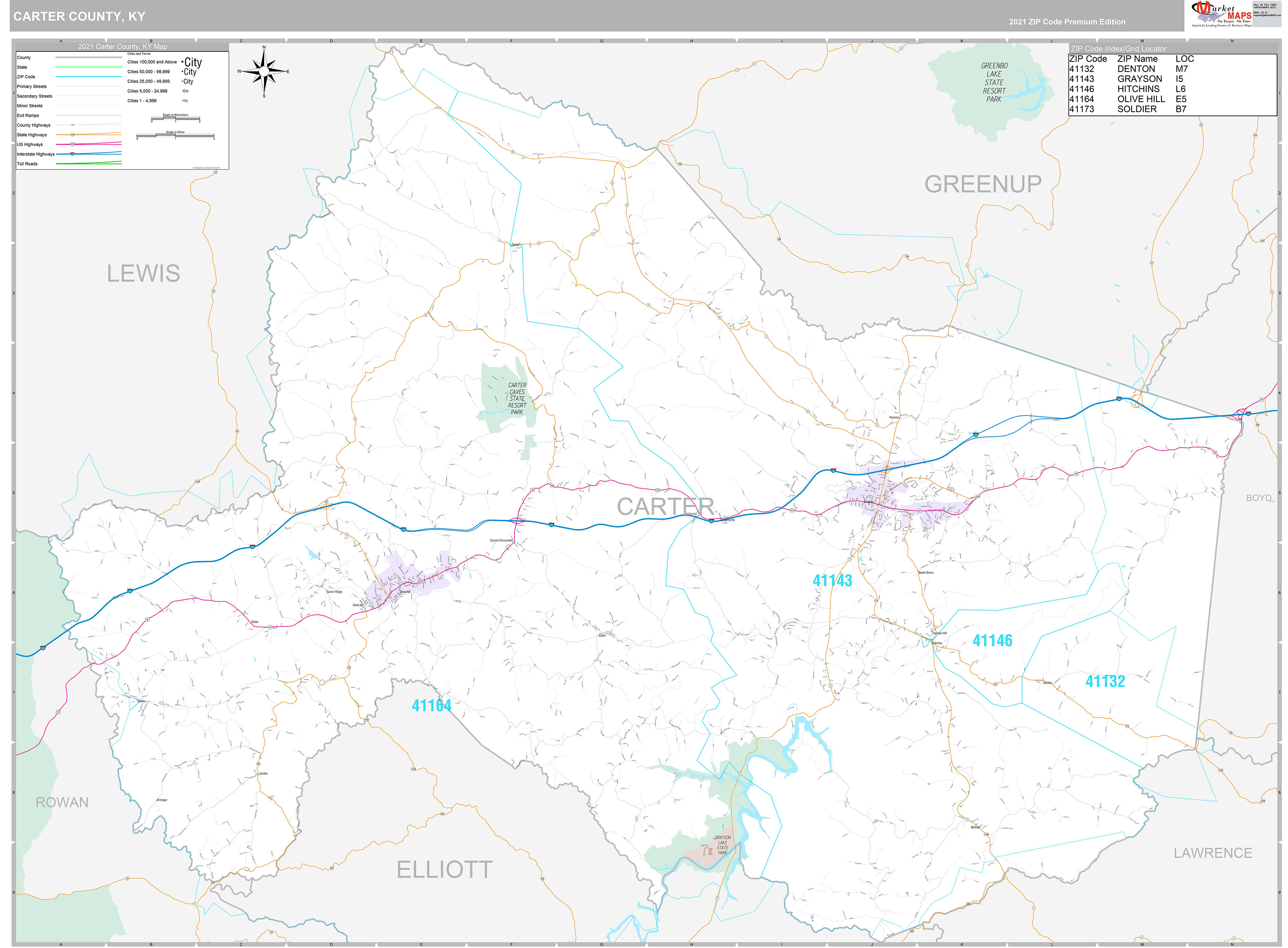 Carter County, KY Wall Map Premium Style by MarketMAPS - MapSales