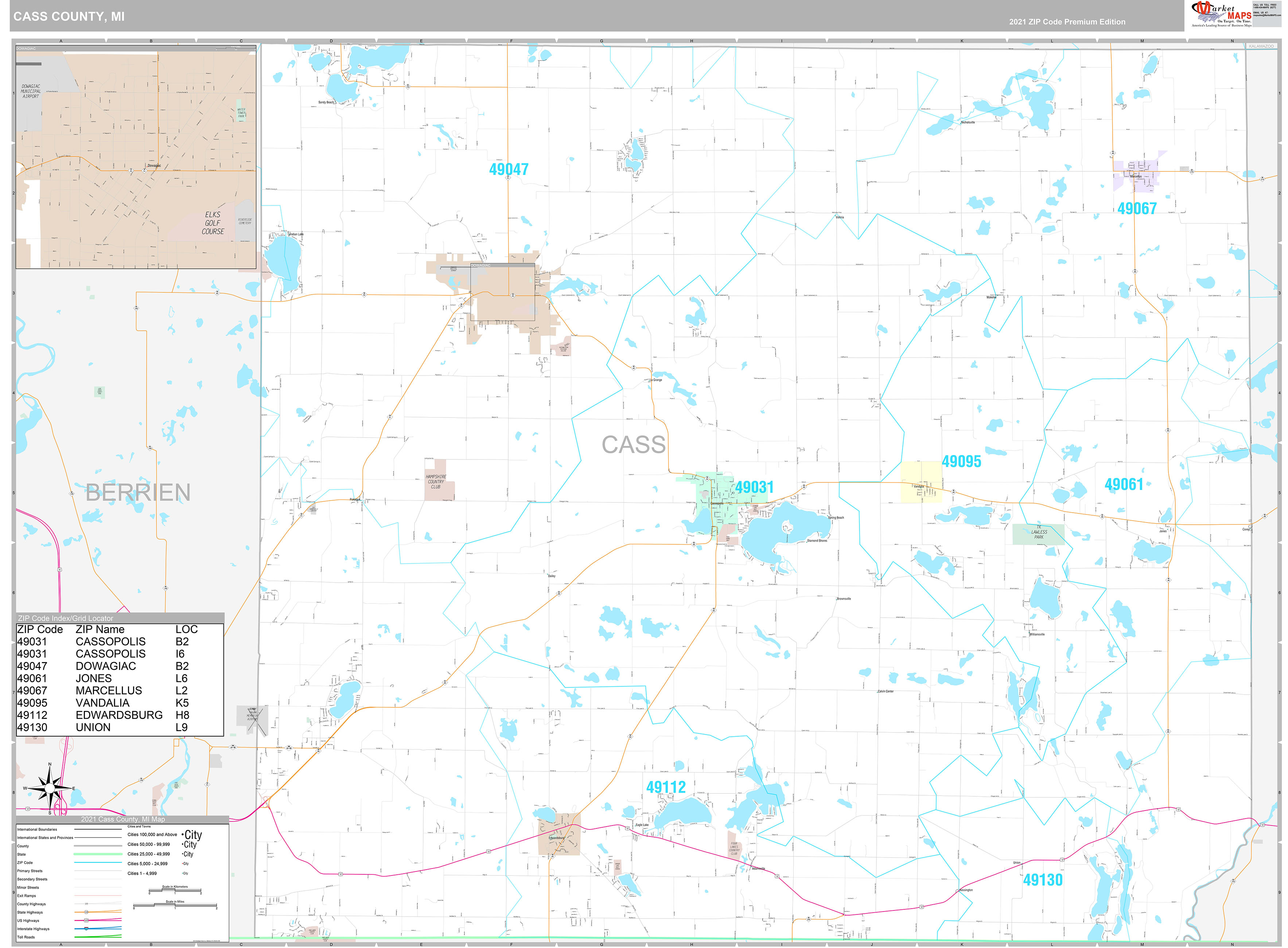Cass County Mi Wall Map Premium Style By Marketmaps Mapsales 5791
