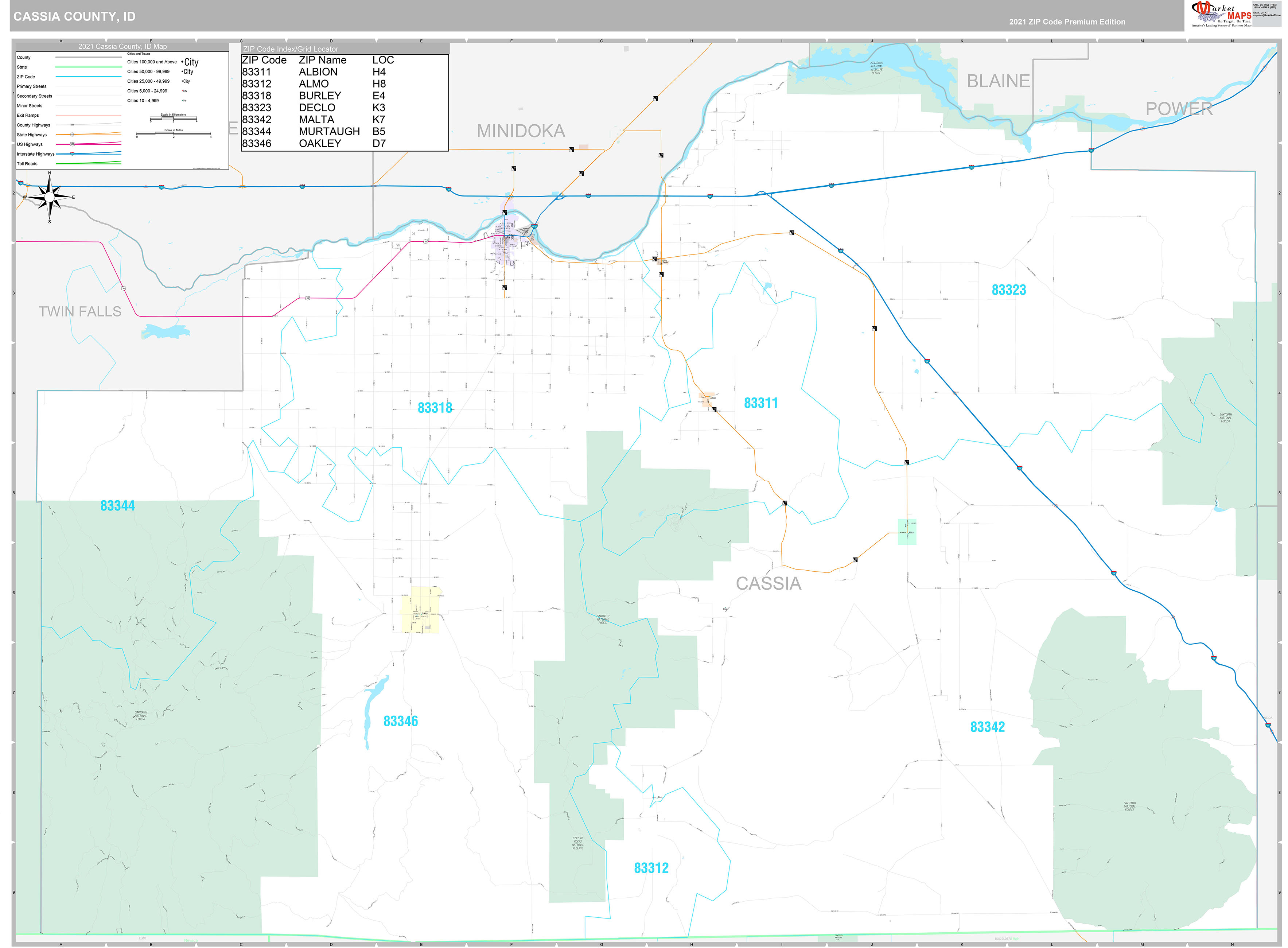 Cassia County, ID Wall Map Premium Style by MarketMAPS MapSales