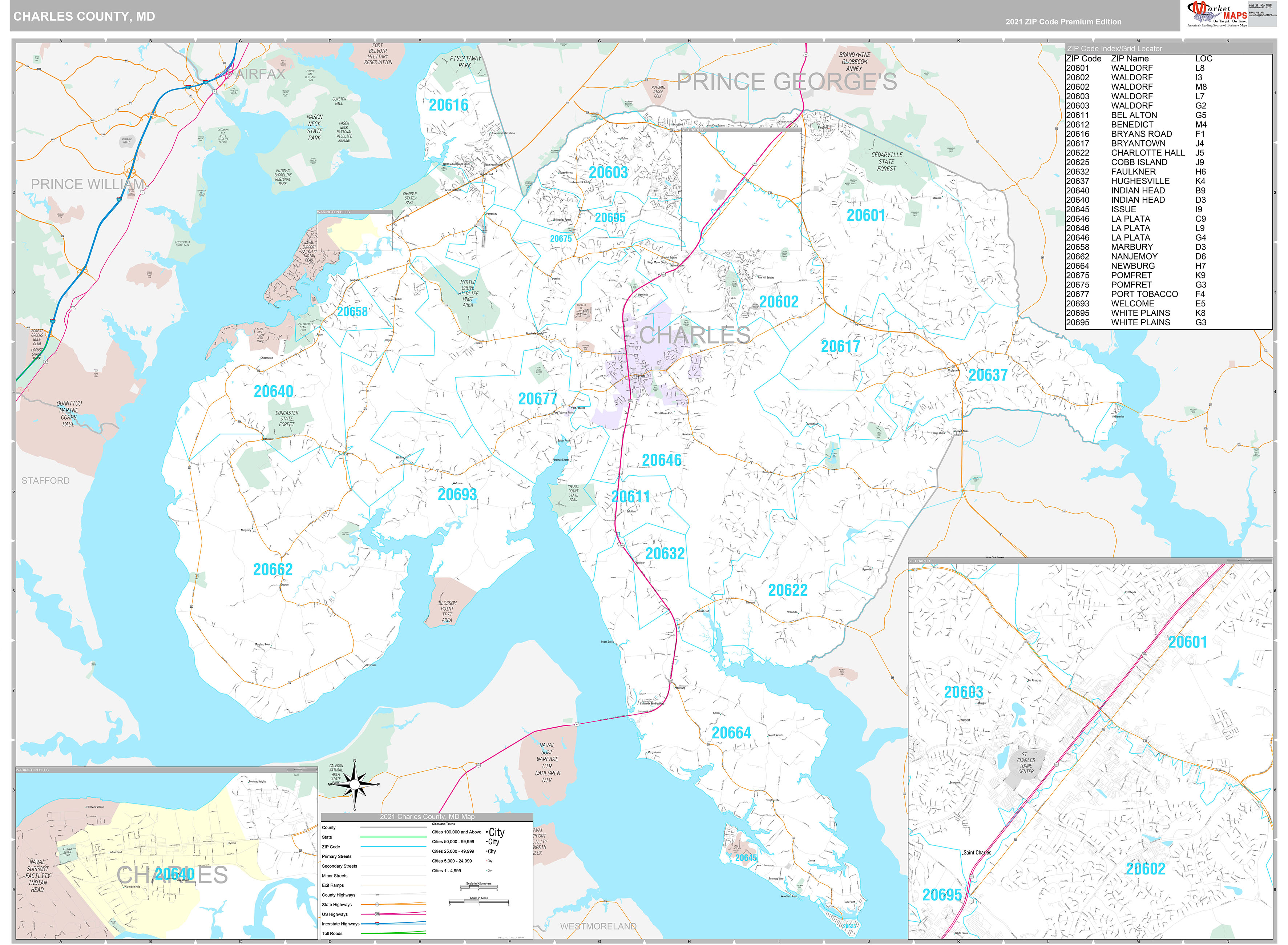 Charles County, MD Wall Map Premium Style by MarketMAPS