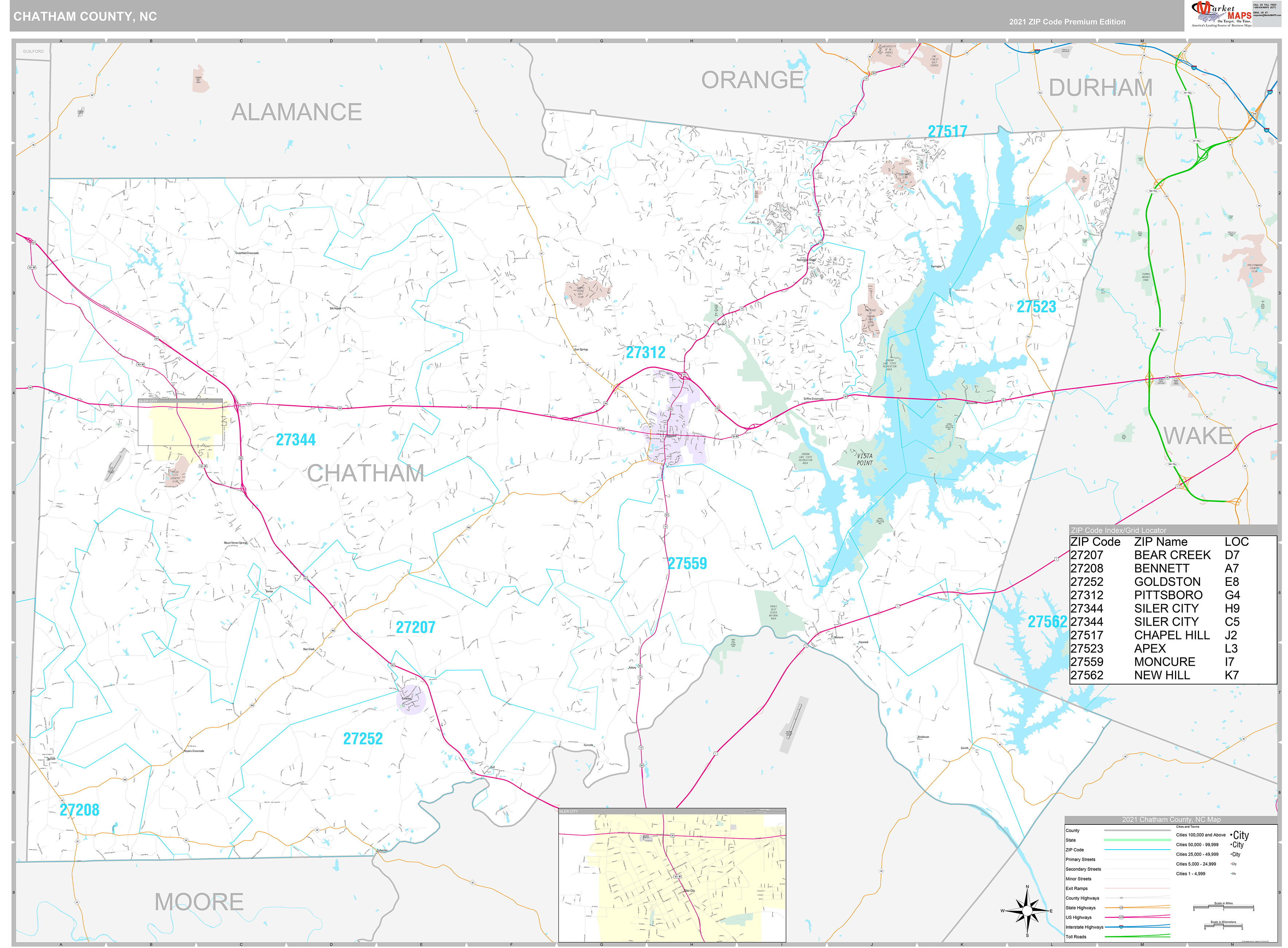 Chatham County, NC Wall Map Premium Style by MarketMAPS MapSales