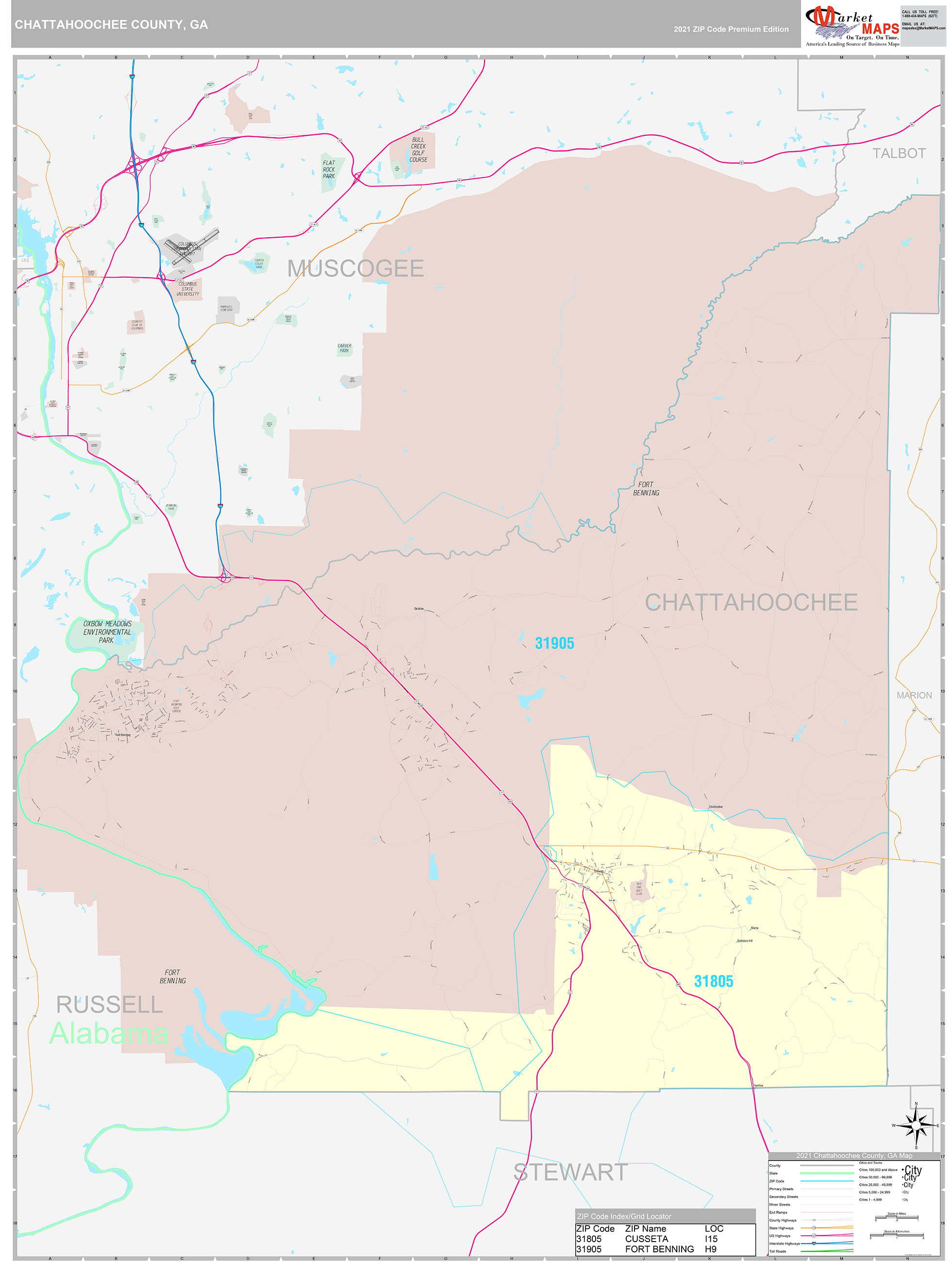 Chattahoochee County, GA Wall Map Premium Style by MarketMAPS - MapSales