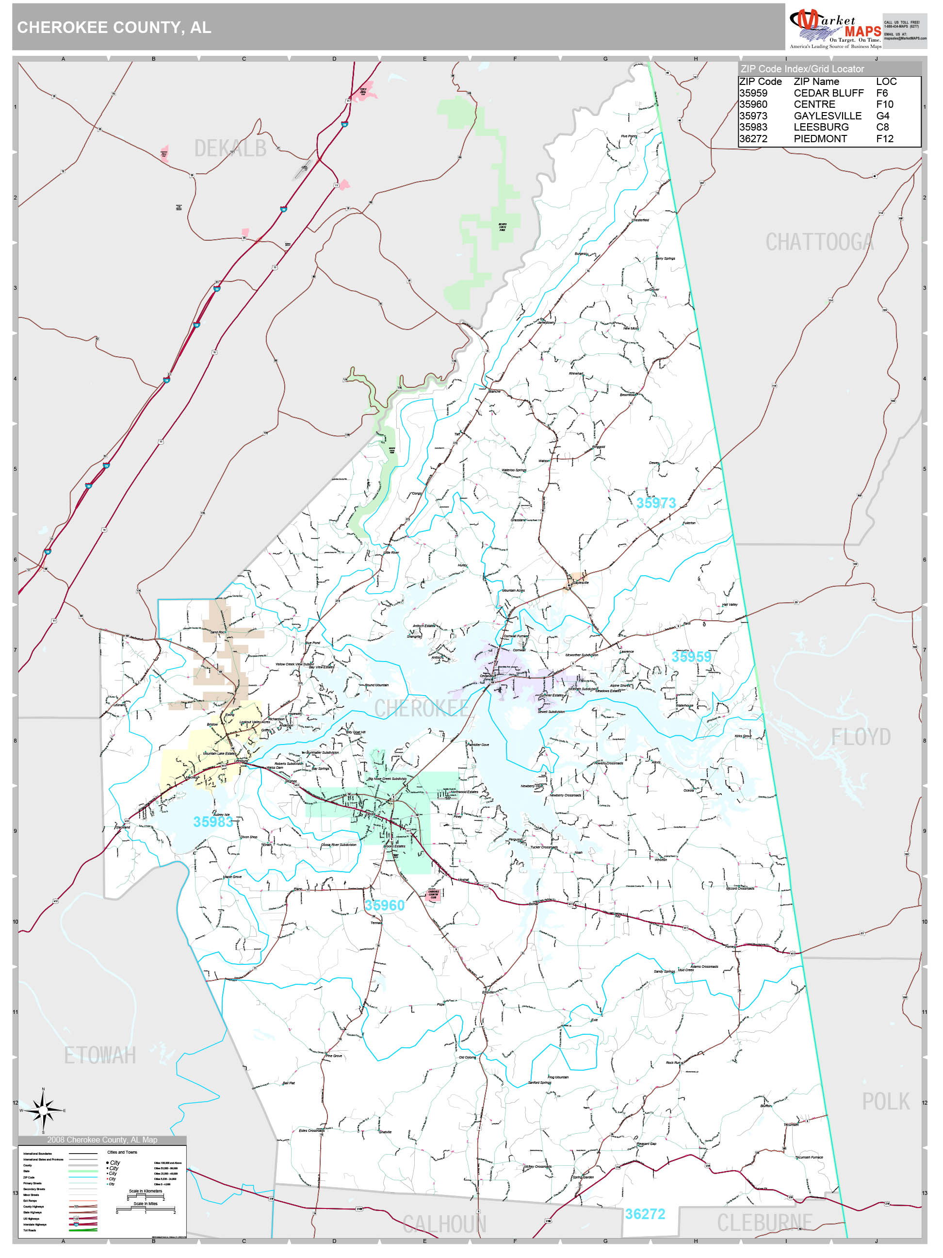 Cherokee County AL Wall Map Premium Style by MarketMAPS