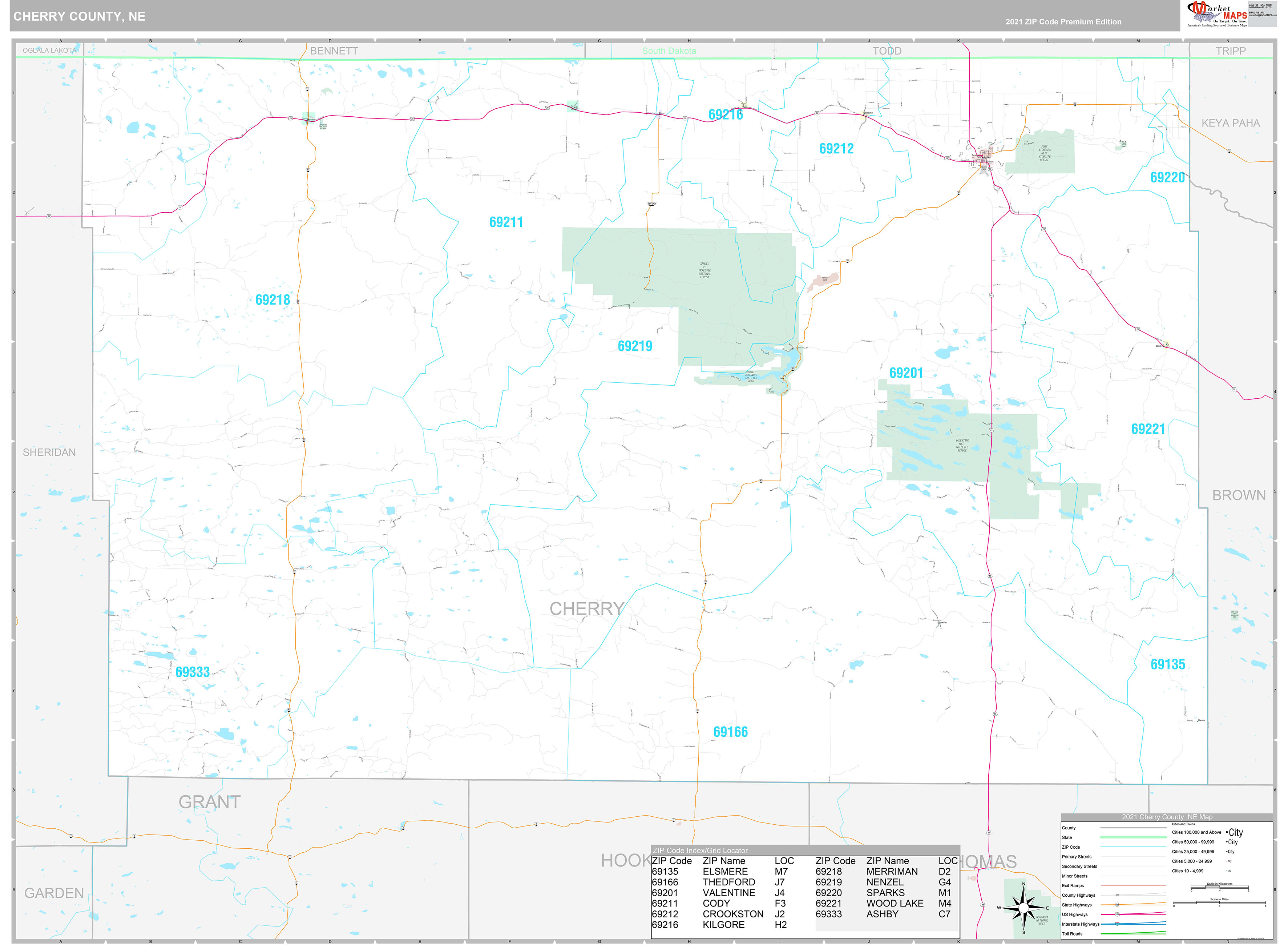 Cherry County, NE Wall Map Premium Style by MarketMAPS