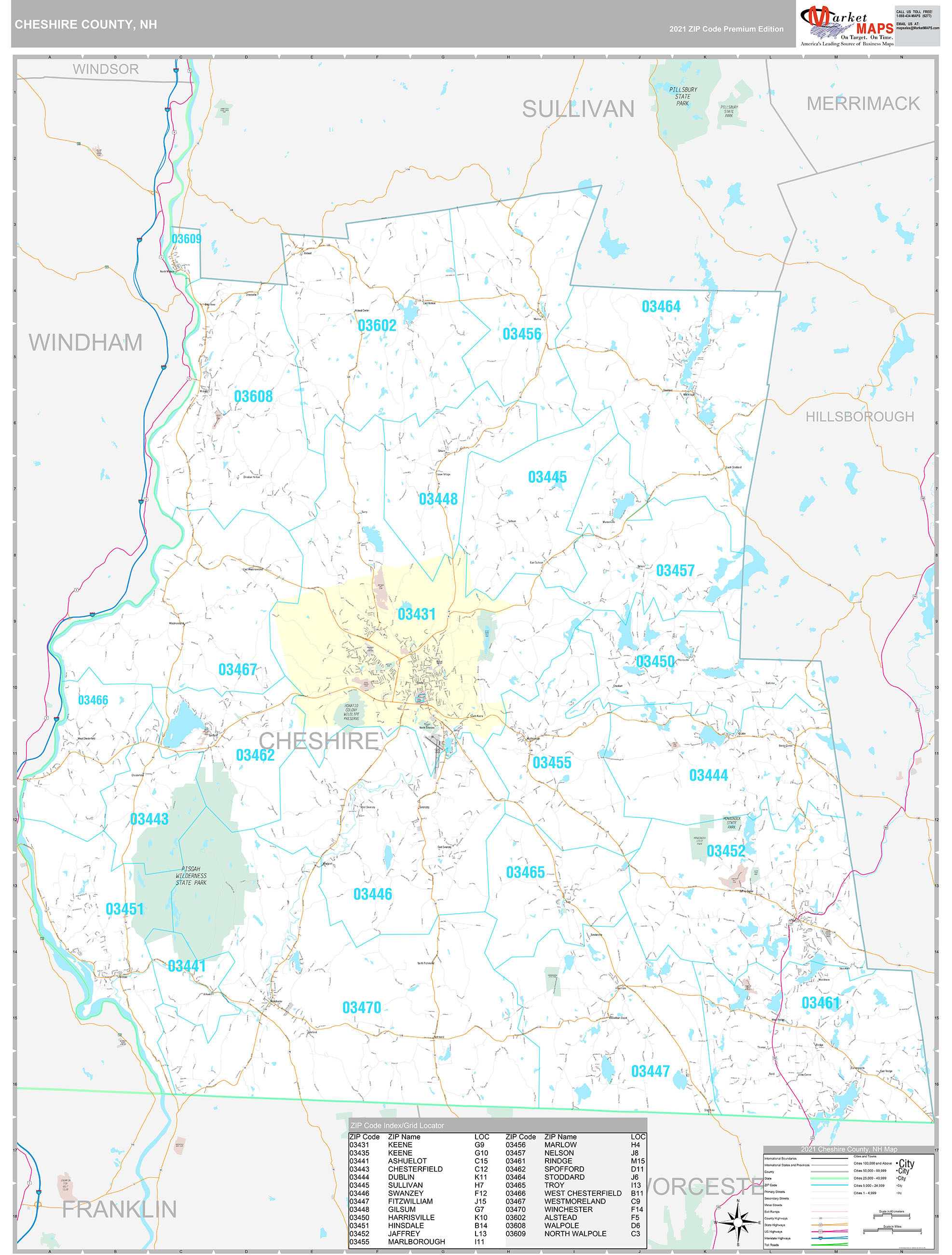 Cheshire County, NH Wall Map Premium Style by MarketMAPS - MapSales