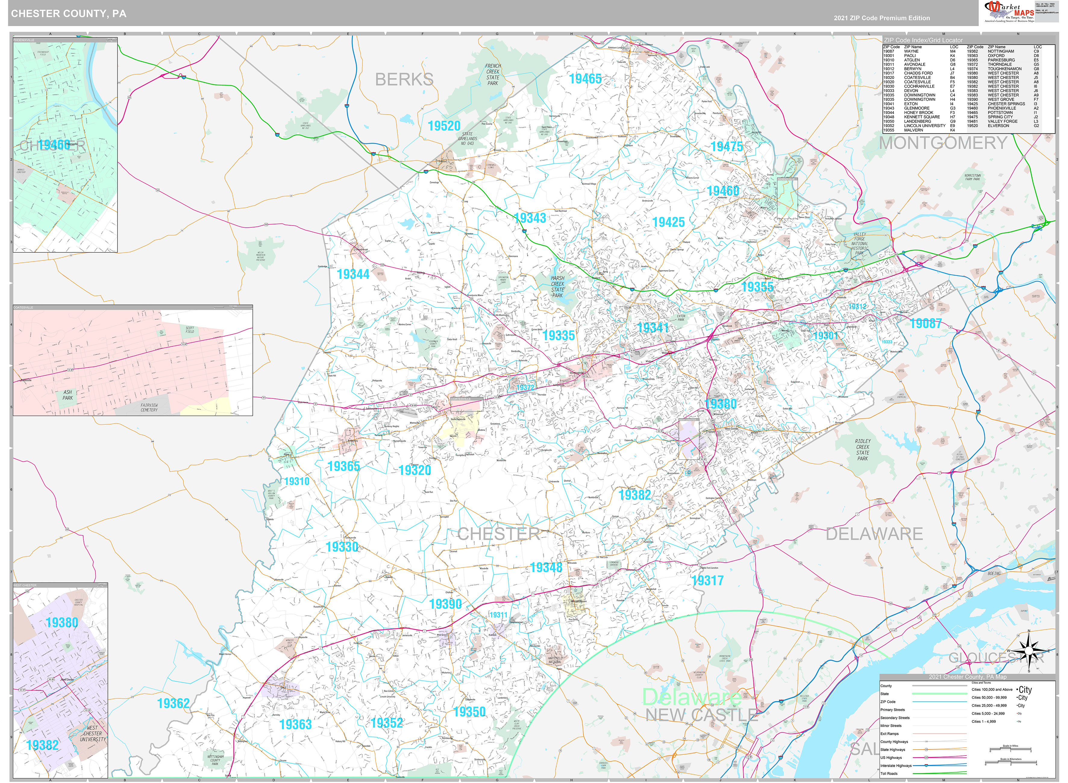 Chester County Pa Wall Map Premium Style By Marketmaps Mapsales