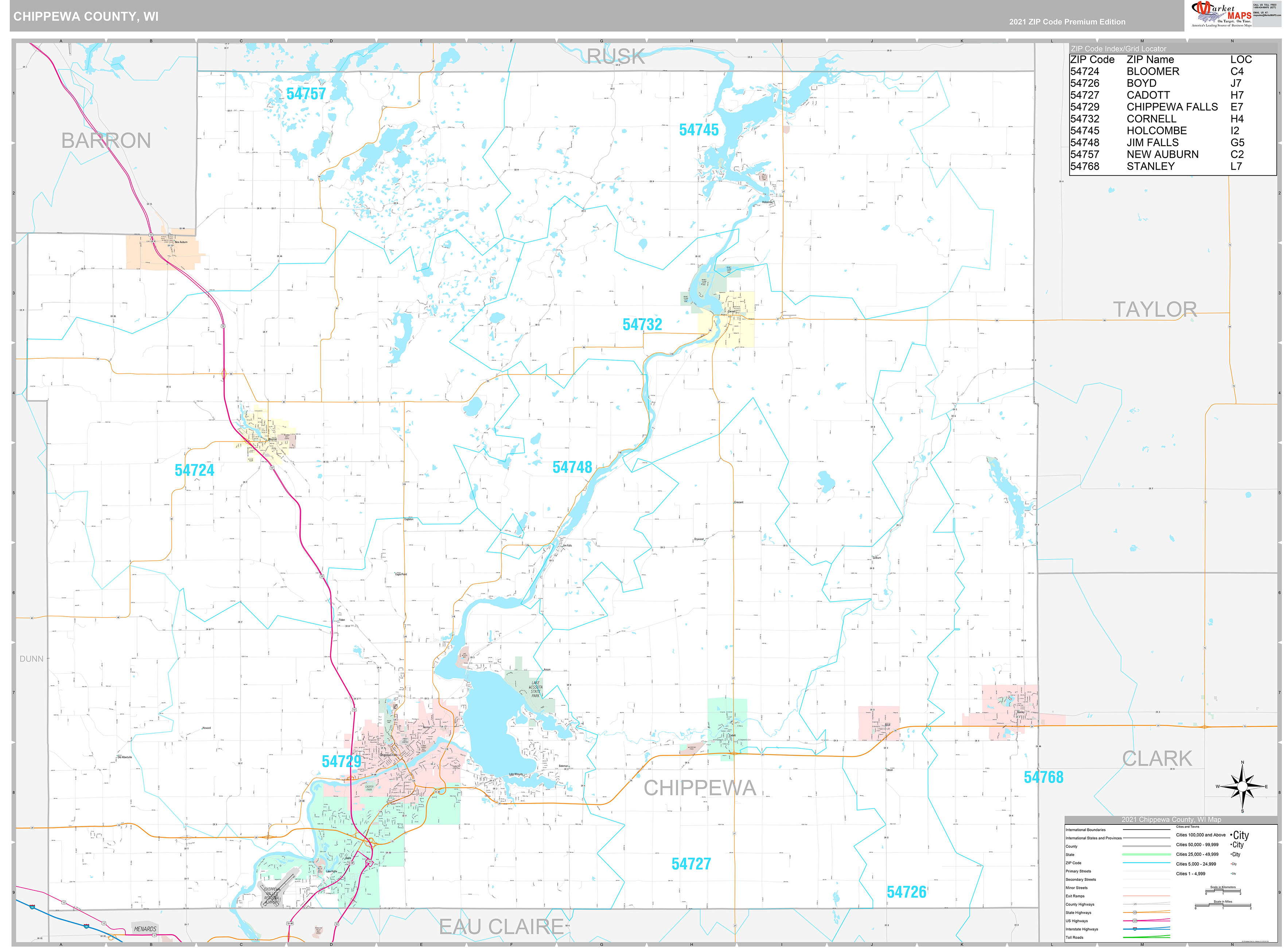 Chippewa County Wi Wall Map Premium Style By Marketmaps 2621