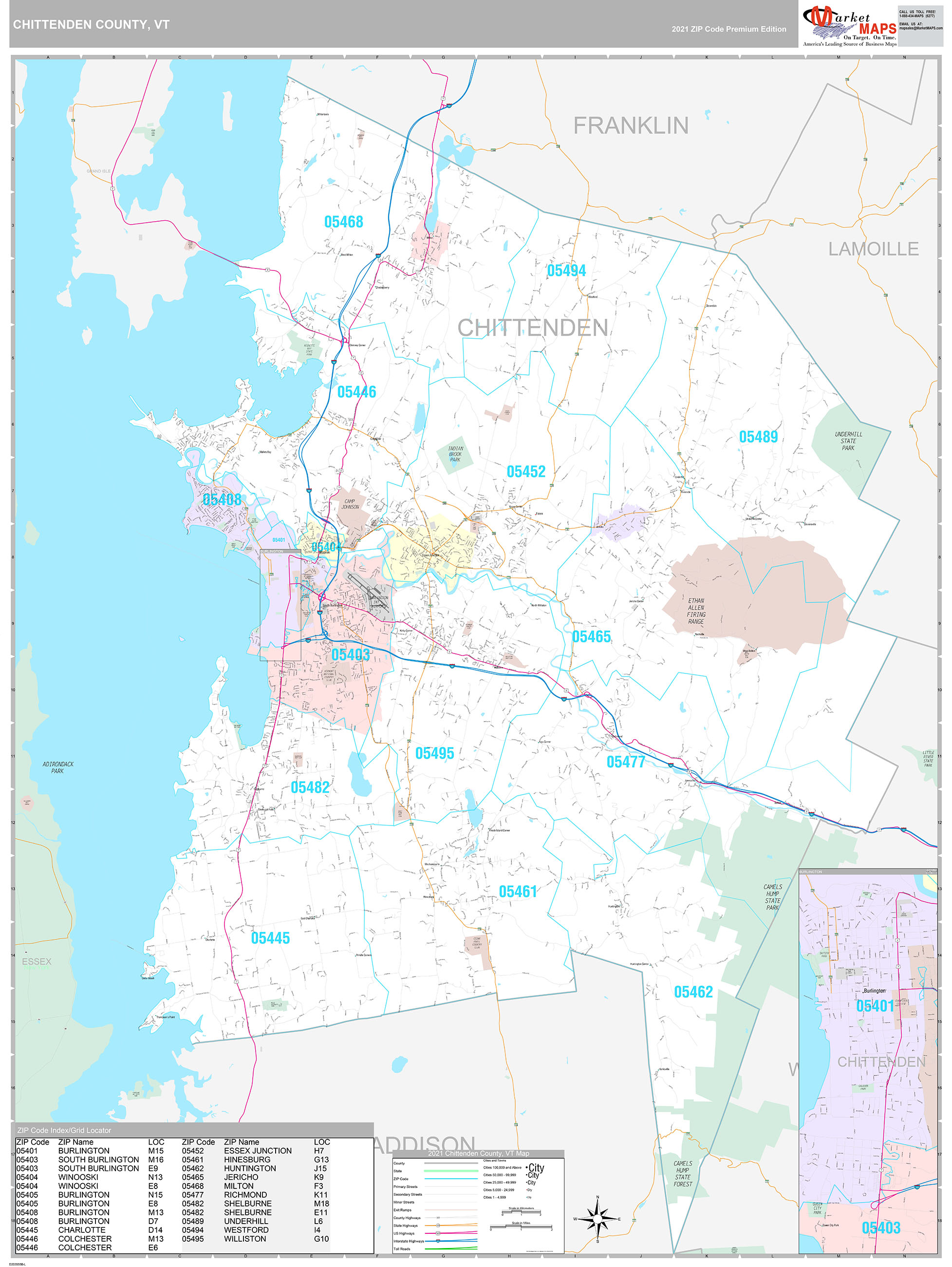 Chittenden County, VT Wall Map Premium Style by MarketMAPS - MapSales