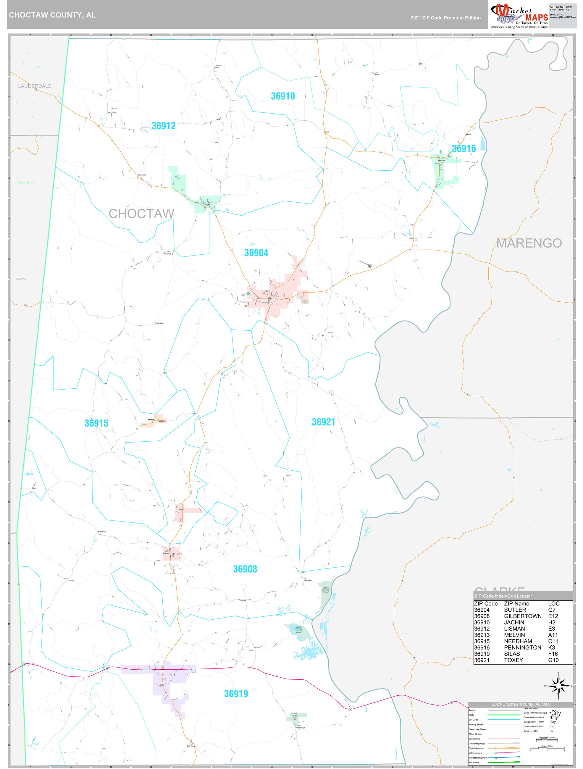 Choctaw County, Al Wall Map Premium Style By Marketmaps - Mapsales