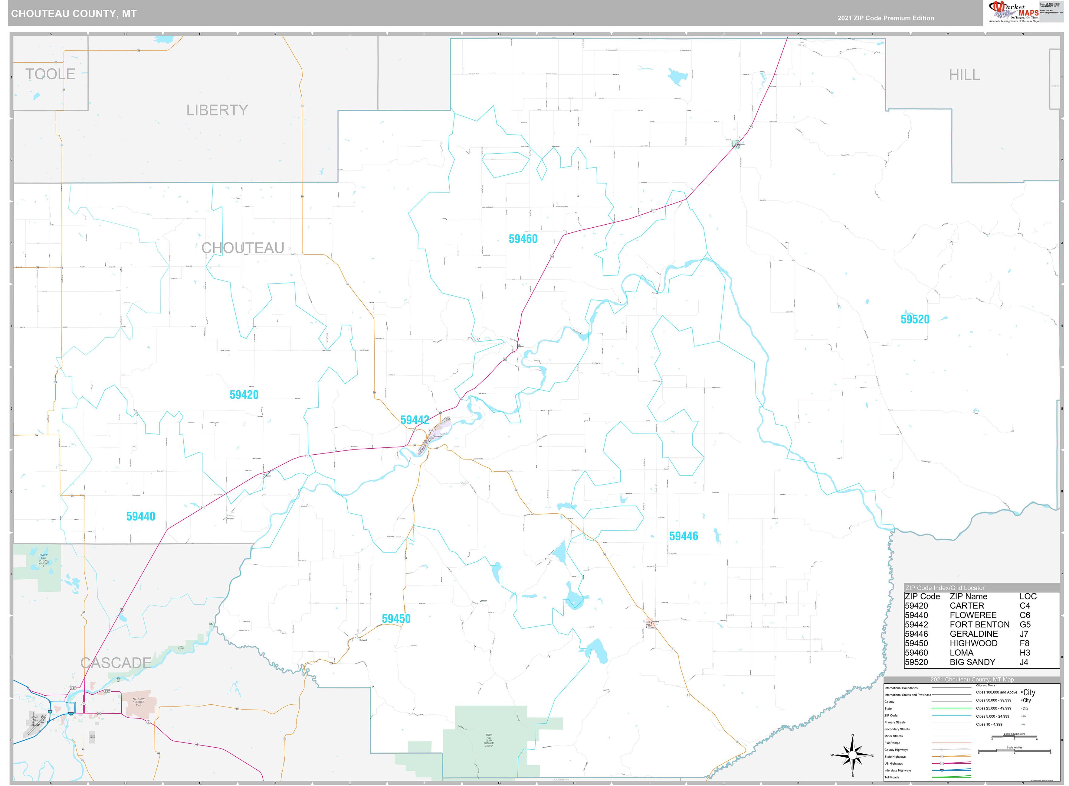 Chouteau County, MT Wall Map Premium Style by MarketMAPS MapSales