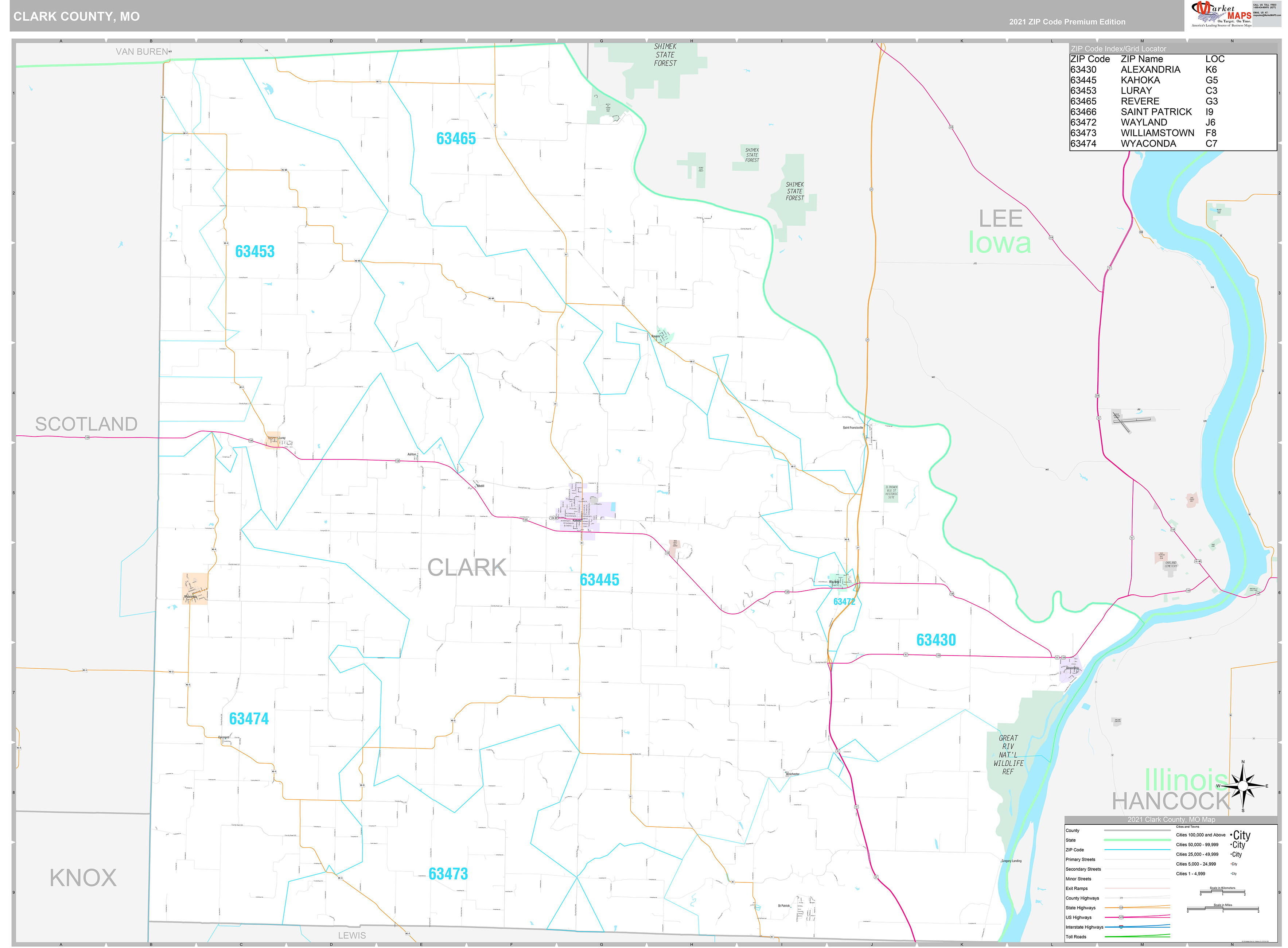 Clark County, MO Wall Map Premium Style by MarketMAPS