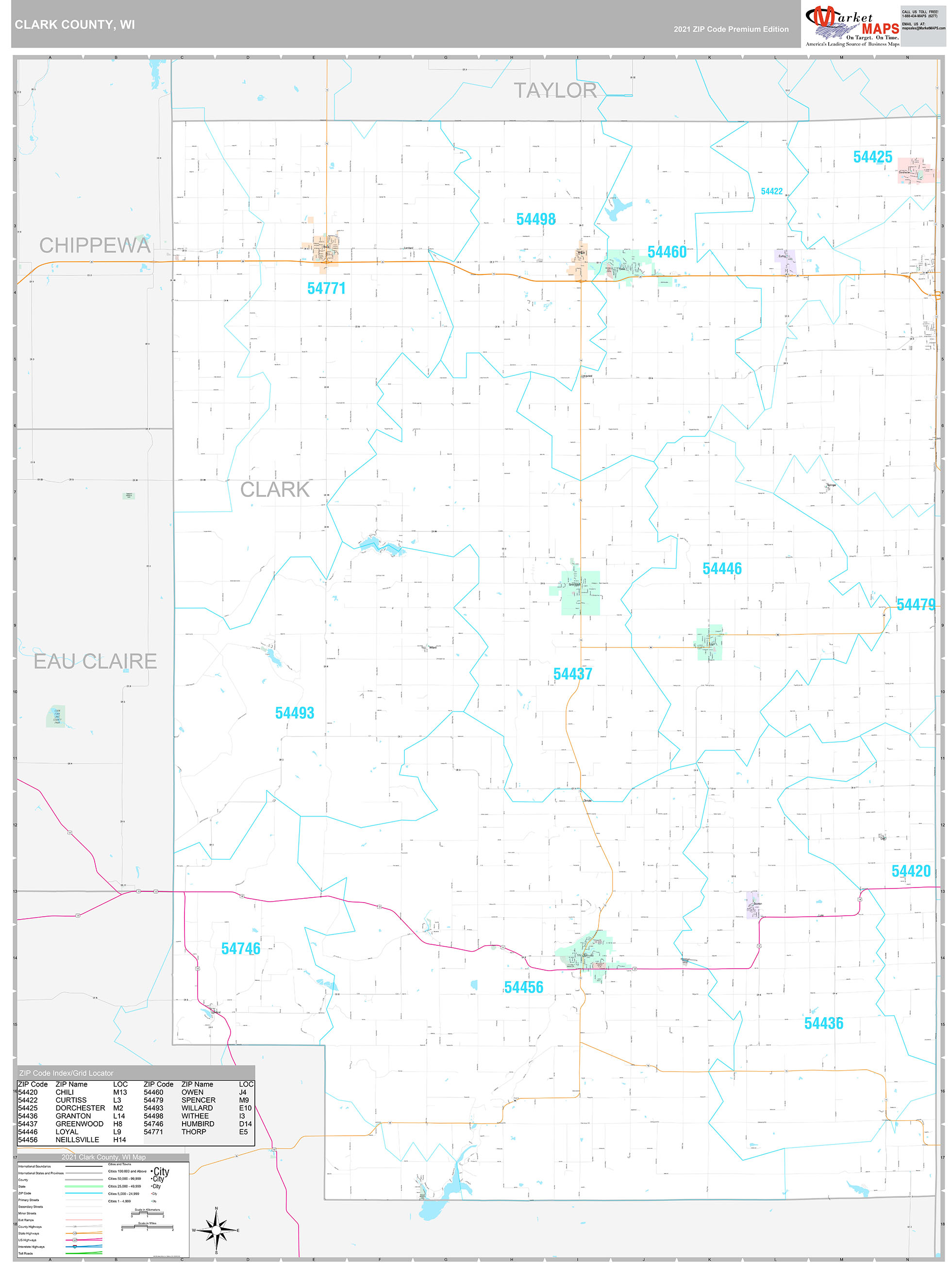 Clark County, WI Wall Map Premium Style by MarketMAPS MapSales
