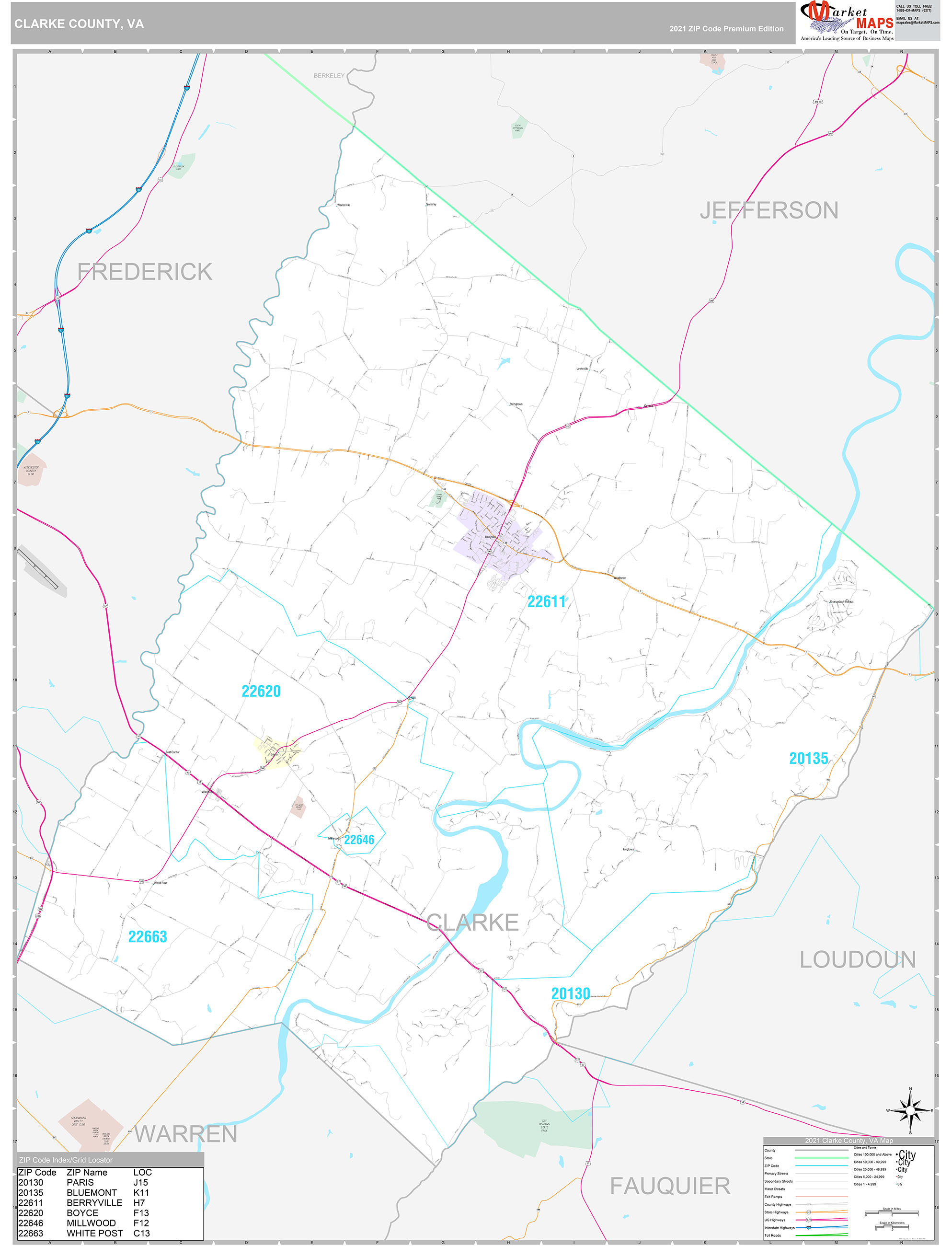 Clarke County, VA Wall Map Premium Style by MarketMAPS MapSales