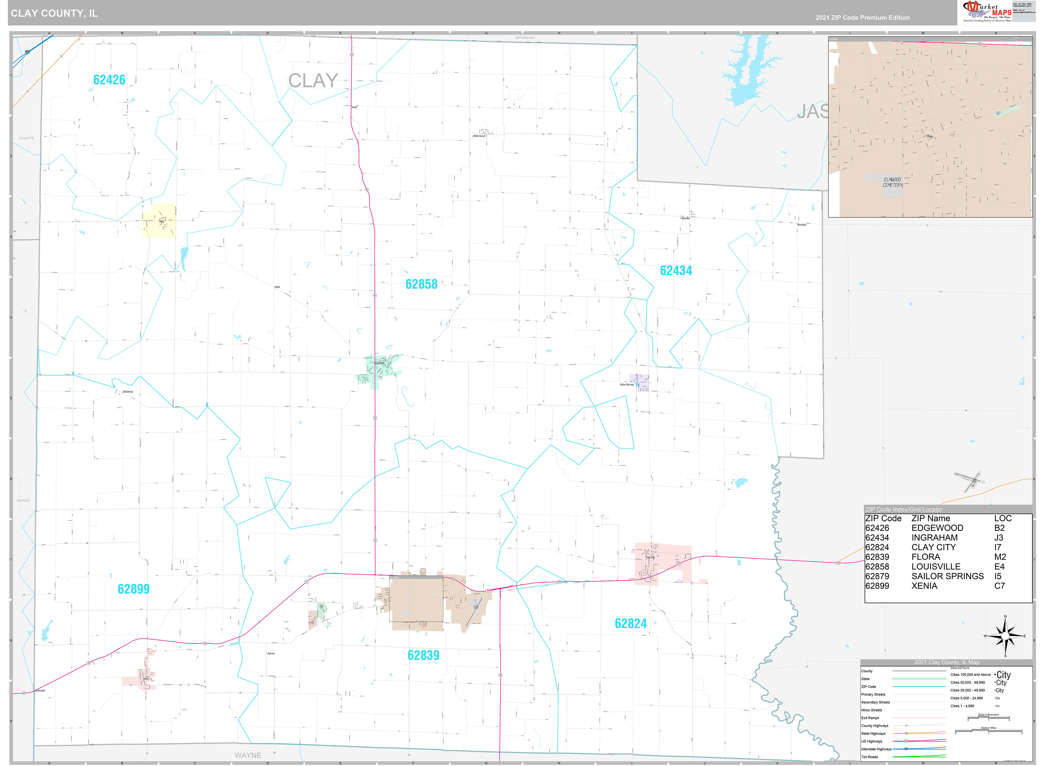 Clay County IL Wall Map Premium Style by MarketMAPS