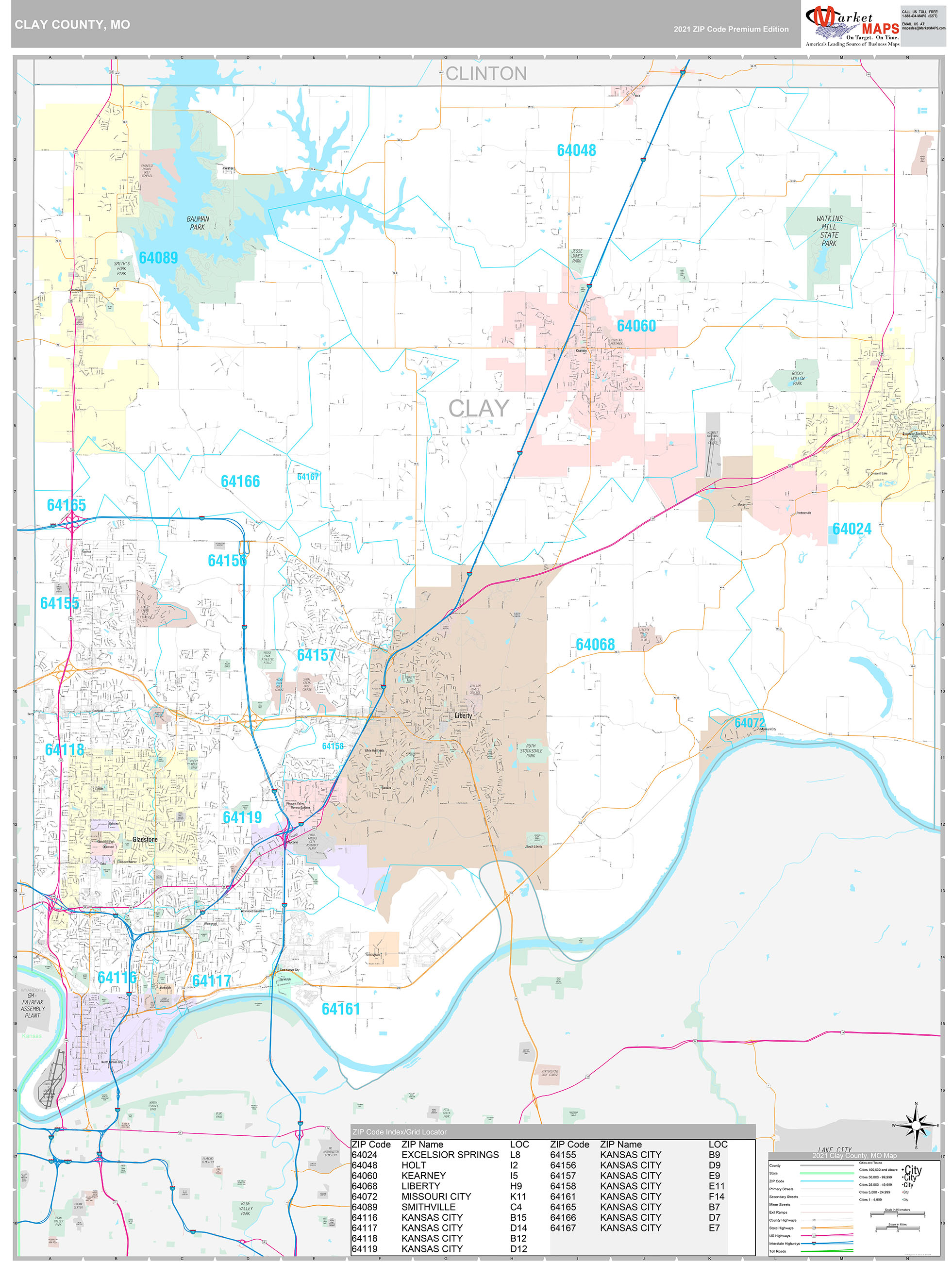 Clay County MO Wall Map Premium Style By MarketMAPS MapSales