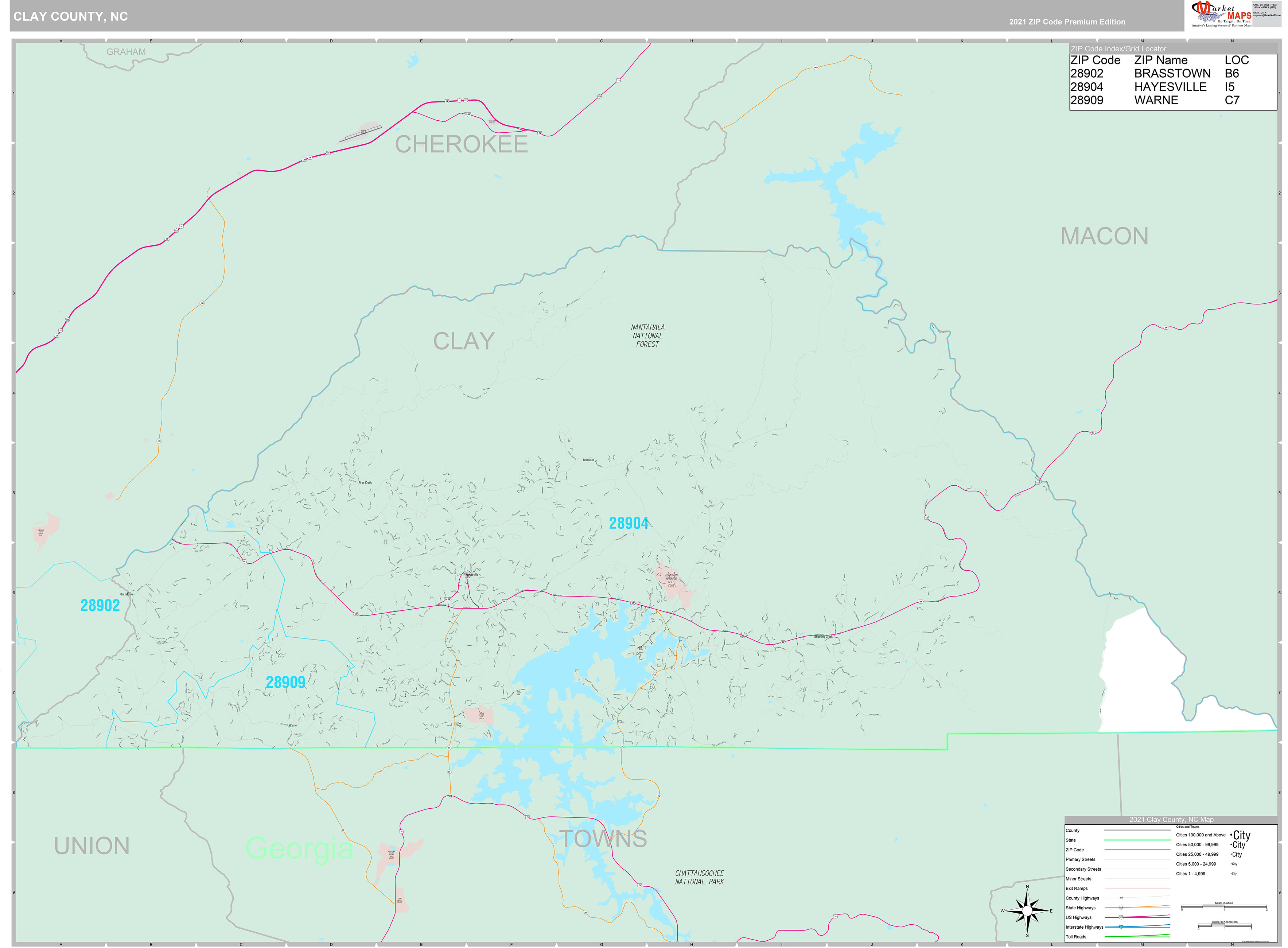 Clay County, NC Wall Map Premium Style by MarketMAPS