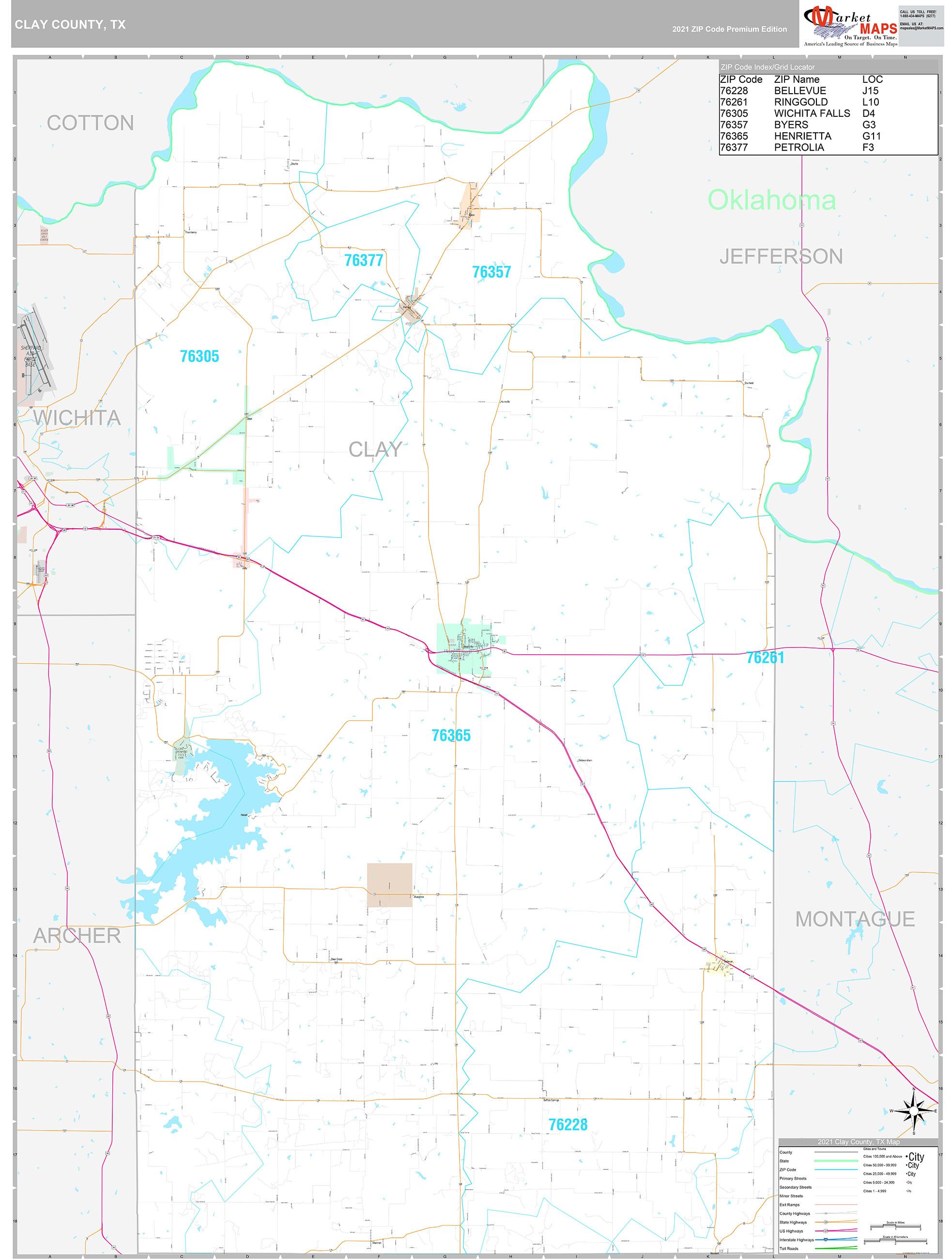 Clay County, TX Wall Map Premium Style by MarketMAPS