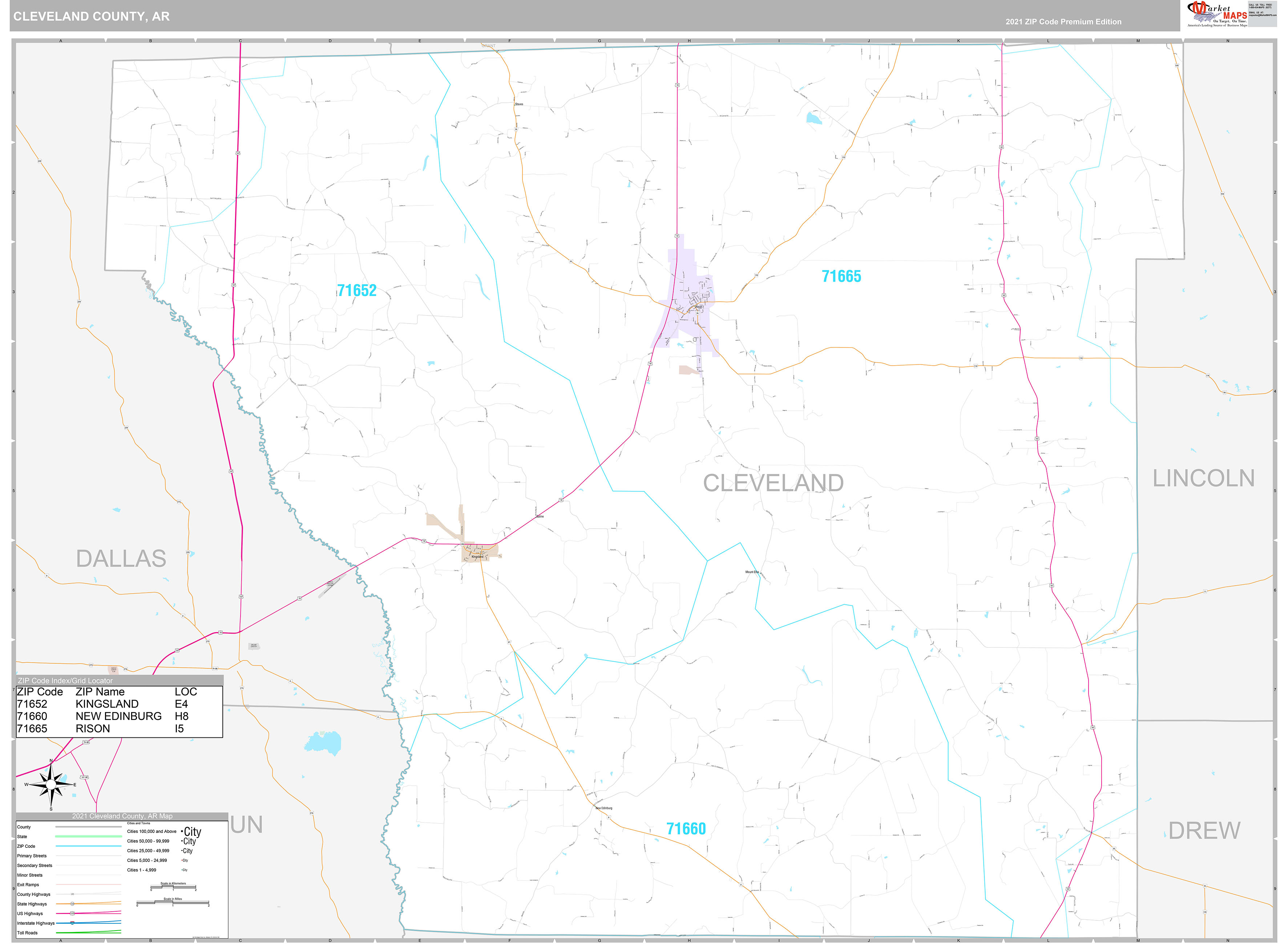 Cleveland County AR Wall Map Premium Style by MarketMAPS
