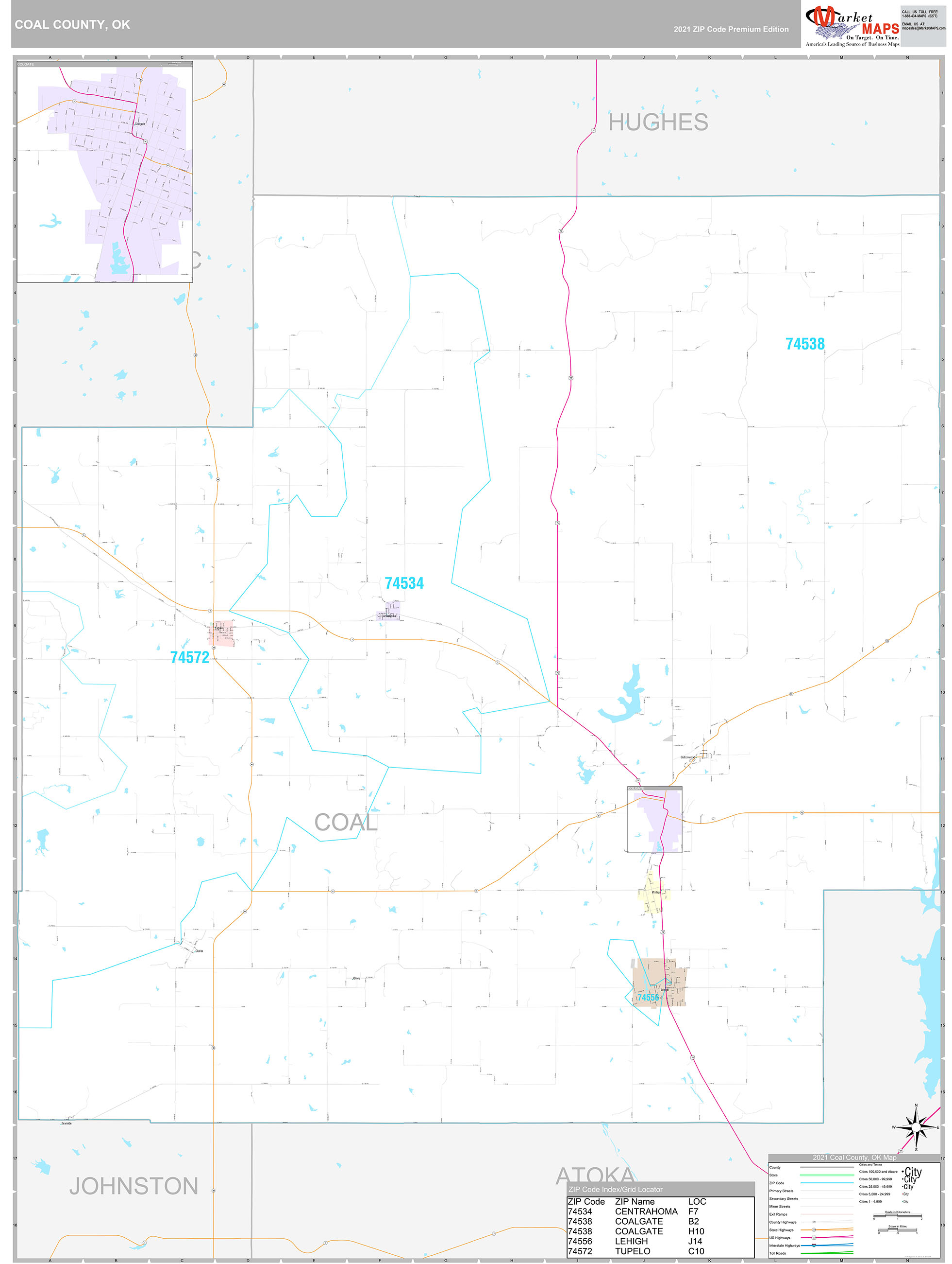 Coal County, OK Wall Map Premium Style by MarketMAPS