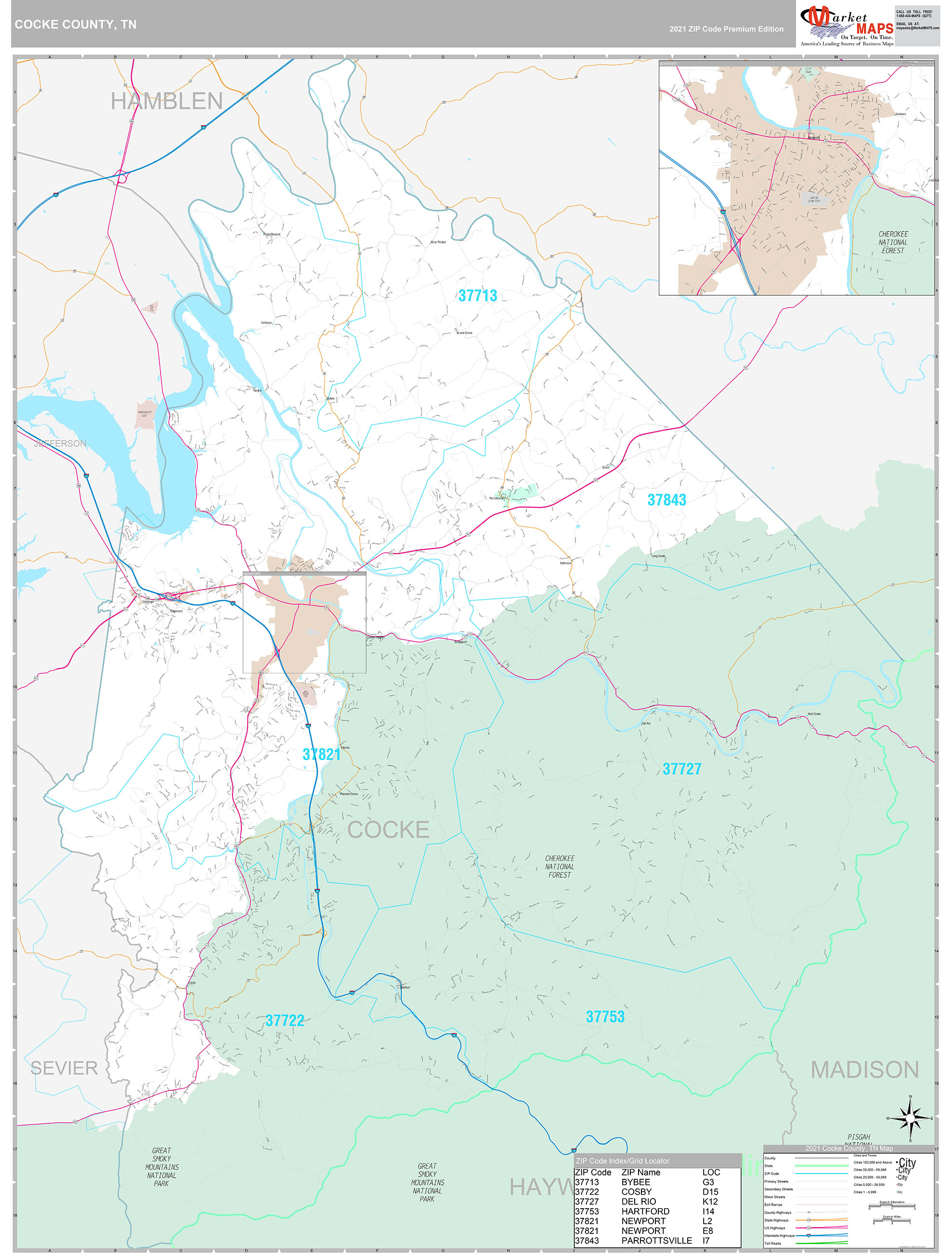 Cocke County Tn Wall Map Premium Style By Marketmaps Mapsales