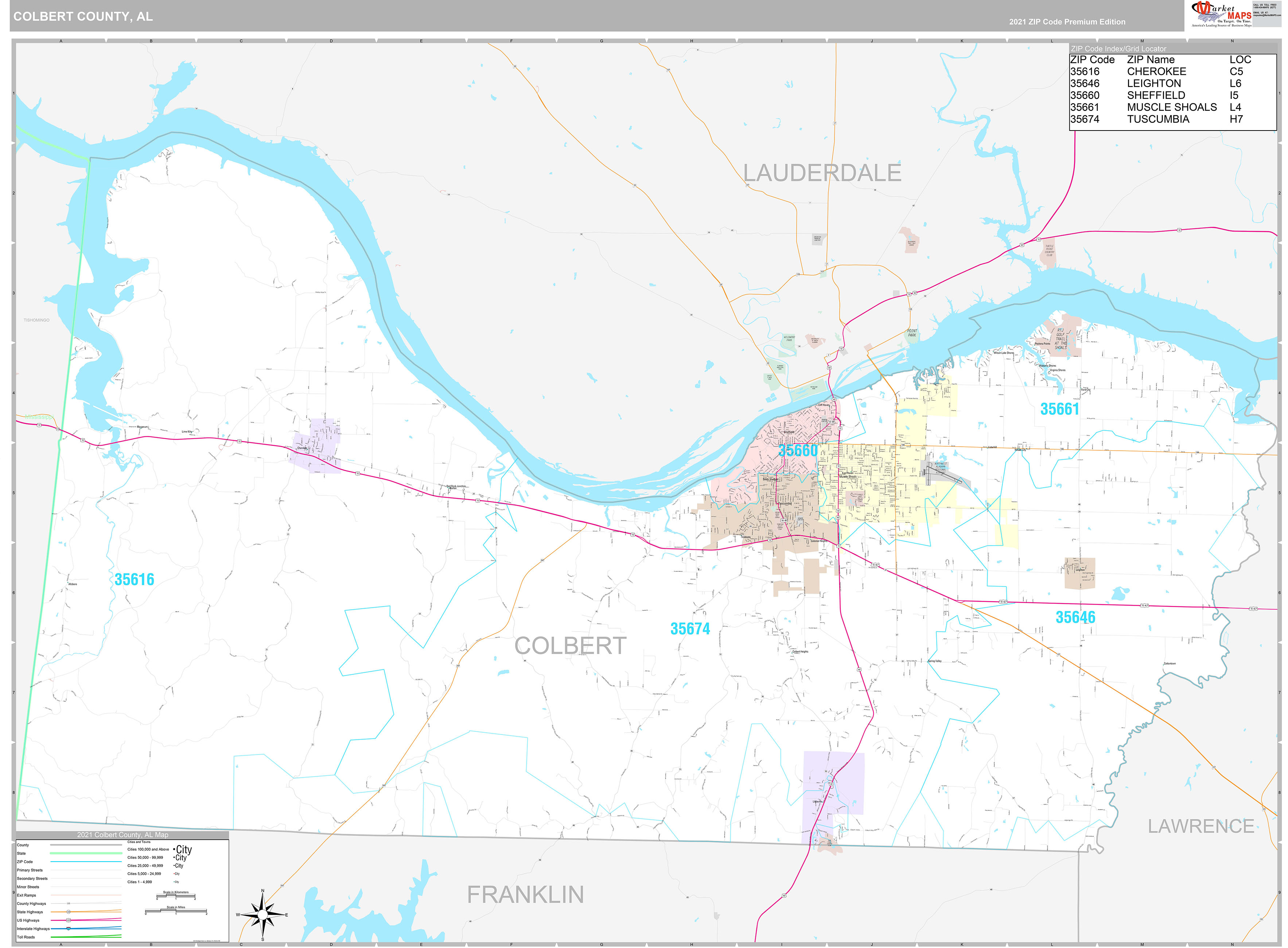 Colbert County, AL Wall Map Premium Style by MarketMAPS MapSales