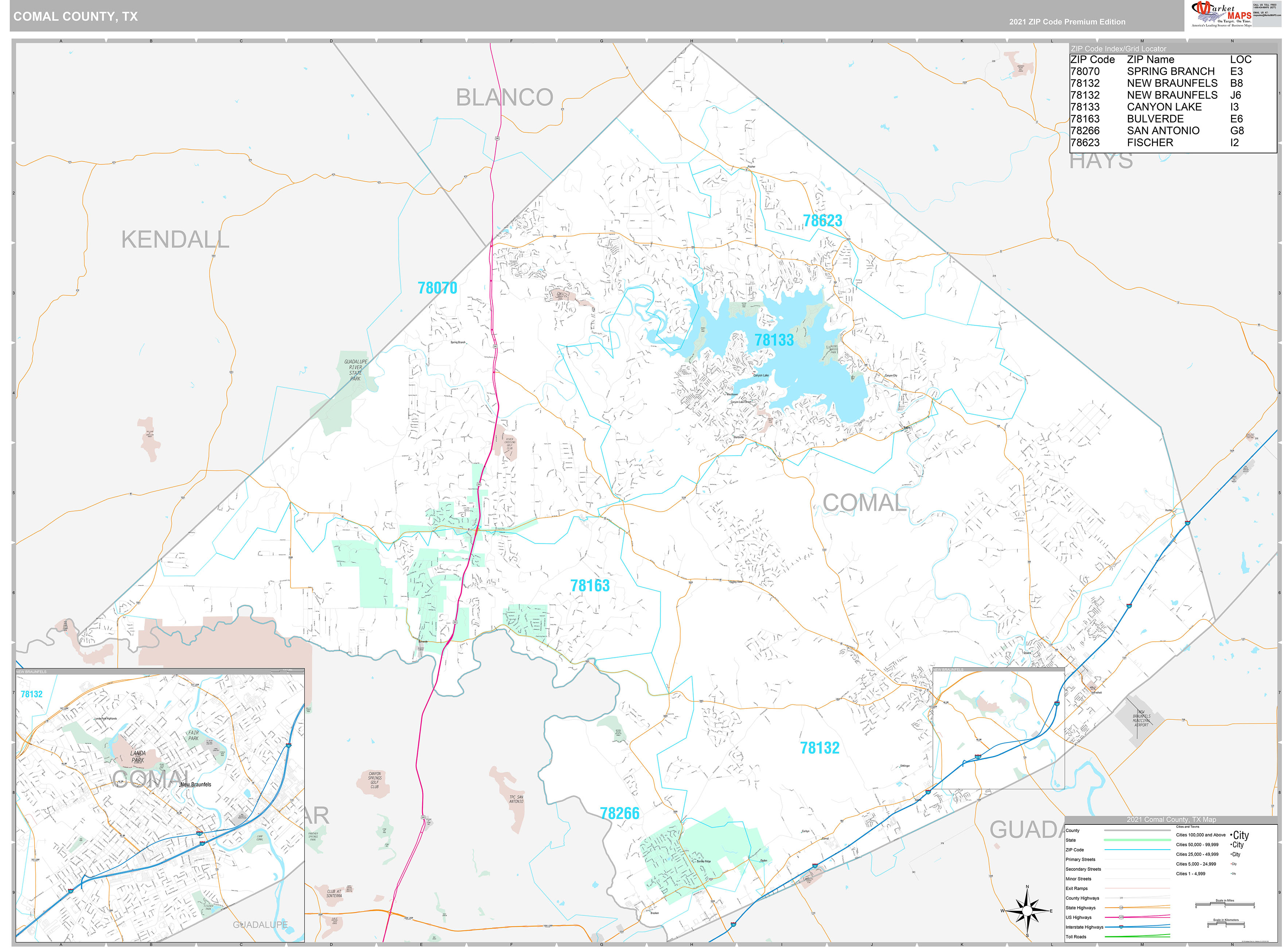 Comal County Tx Wall Map Premium Style By Marketmaps Mapsales 7448
