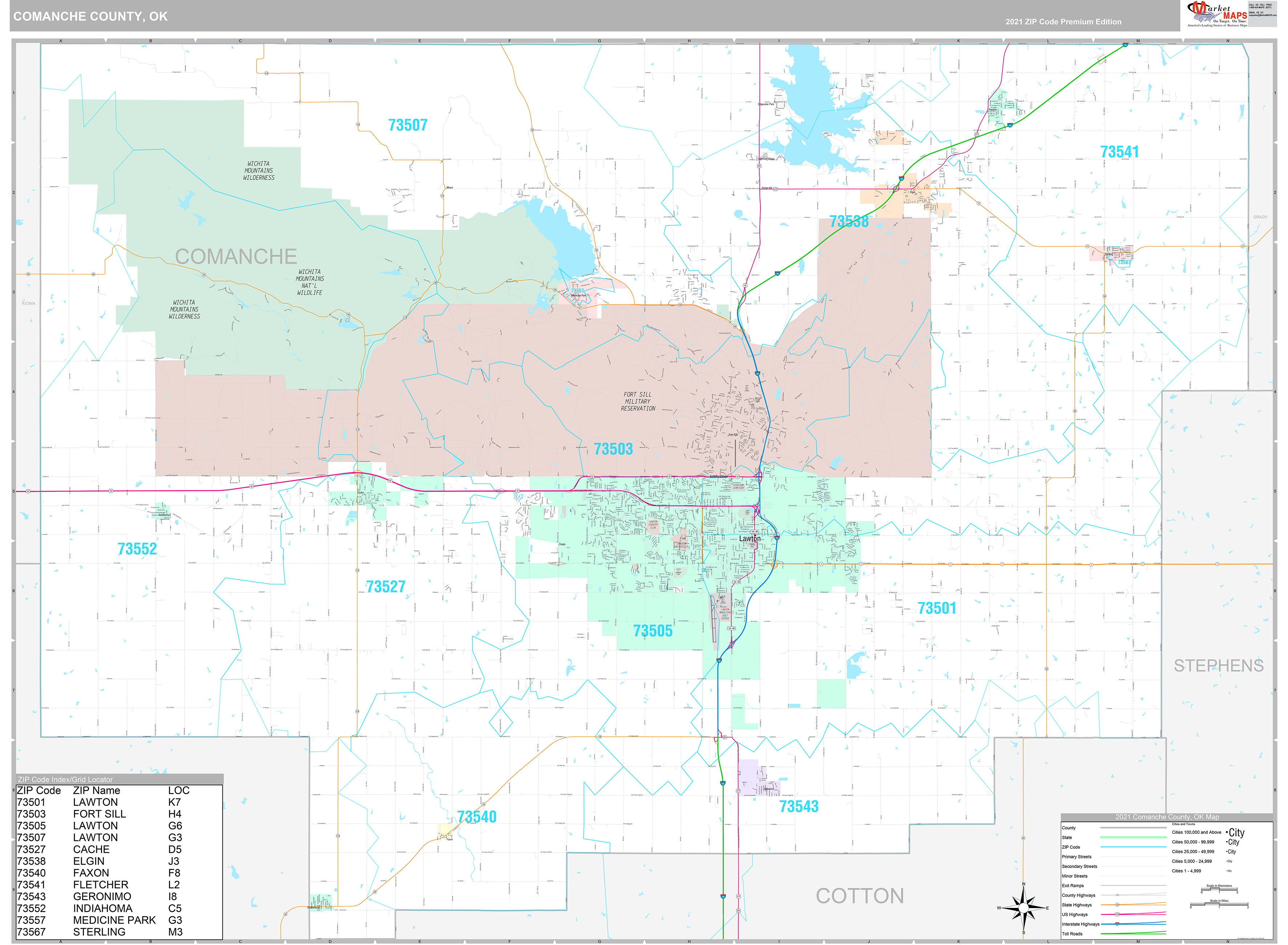 Comanche County, OK Wall Map Premium Style by MarketMAPS MapSales