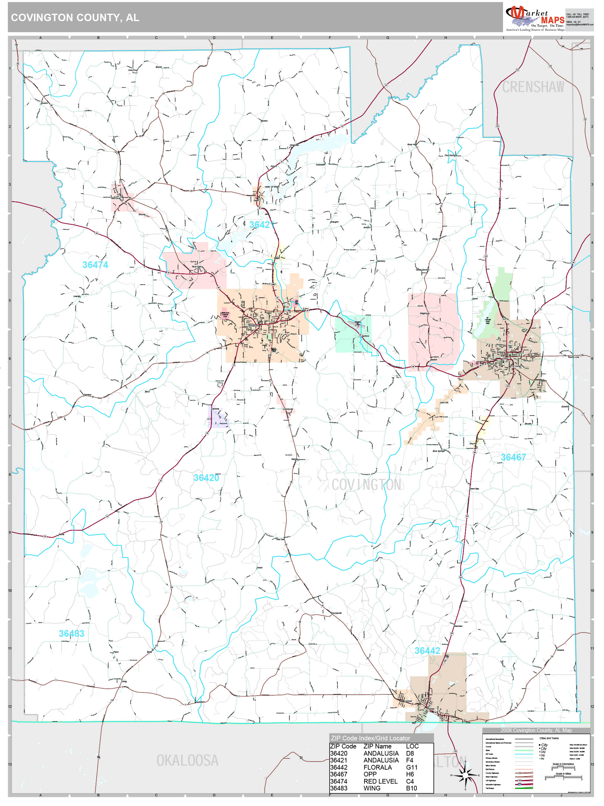 Covington County, AL Wall Map Premium Style by MarketMAPS - MapSales