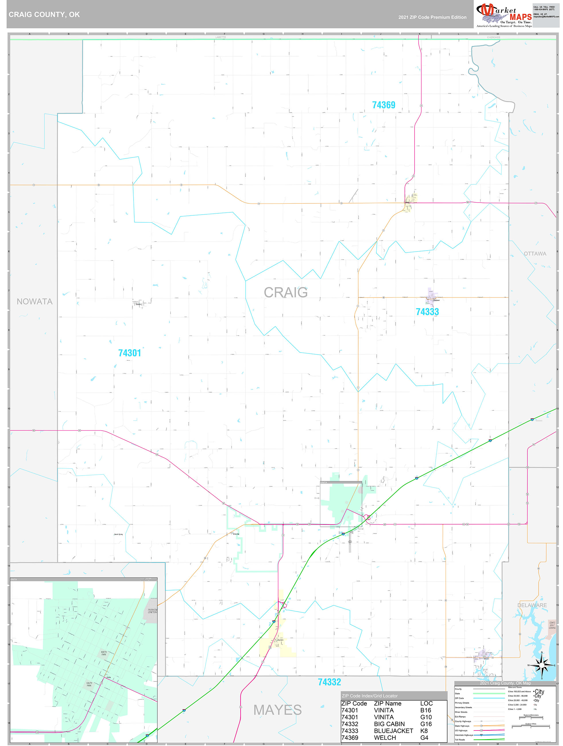 Craig County, OK Wall Map Premium Style by MarketMAPS - MapSales.com