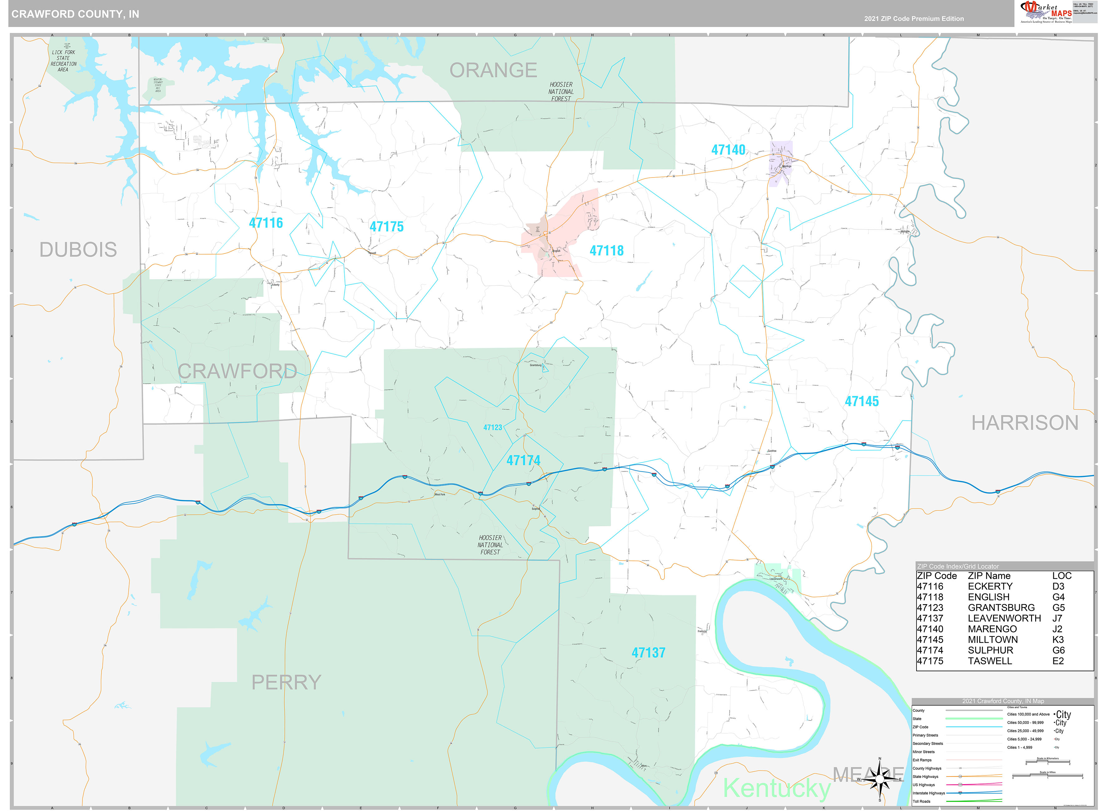 Crawford County, IN Wall Map Premium Style by MarketMAPS