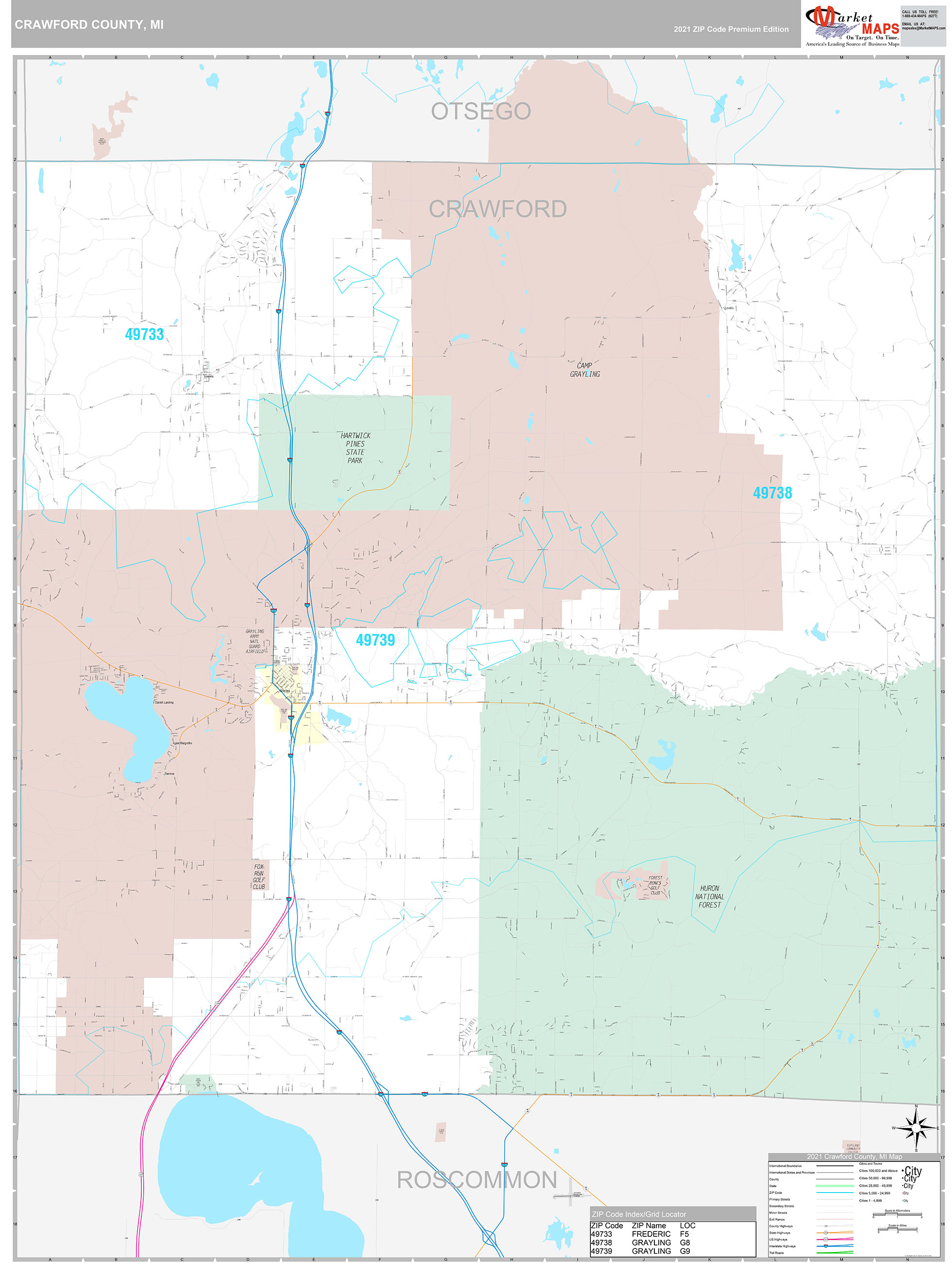 crawford-county-mi-wall-map-premium-style-by-marketmaps-mapsales