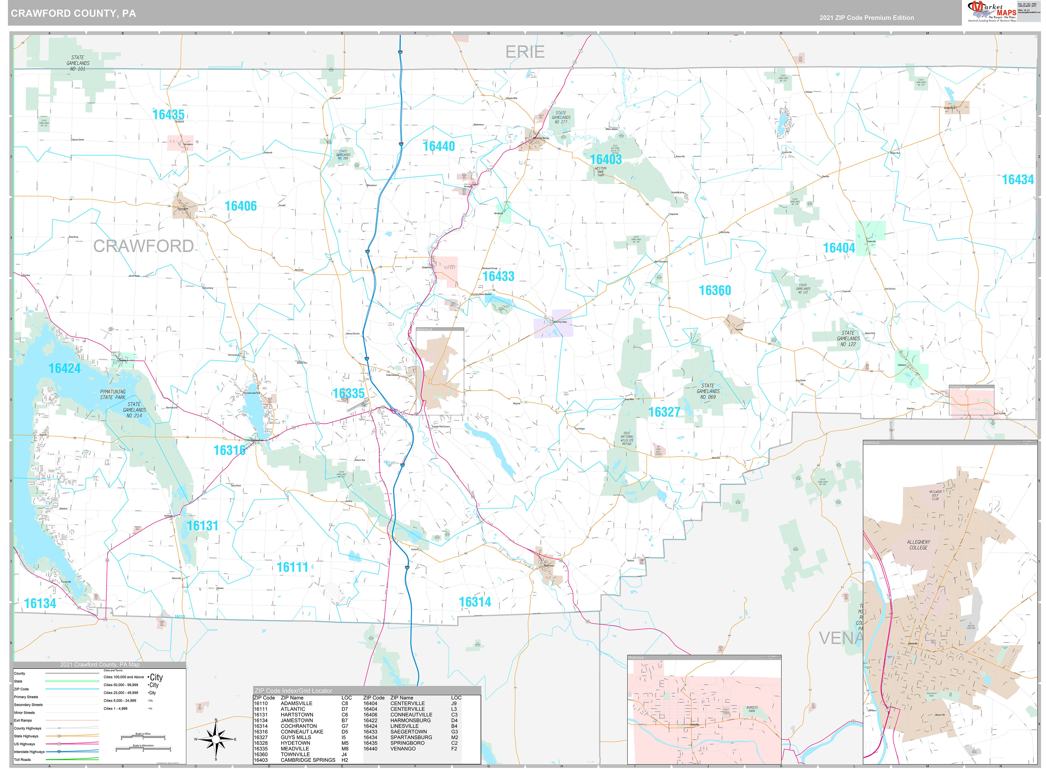 Crawford County, PA Wall Map Premium Style by MarketMAPS