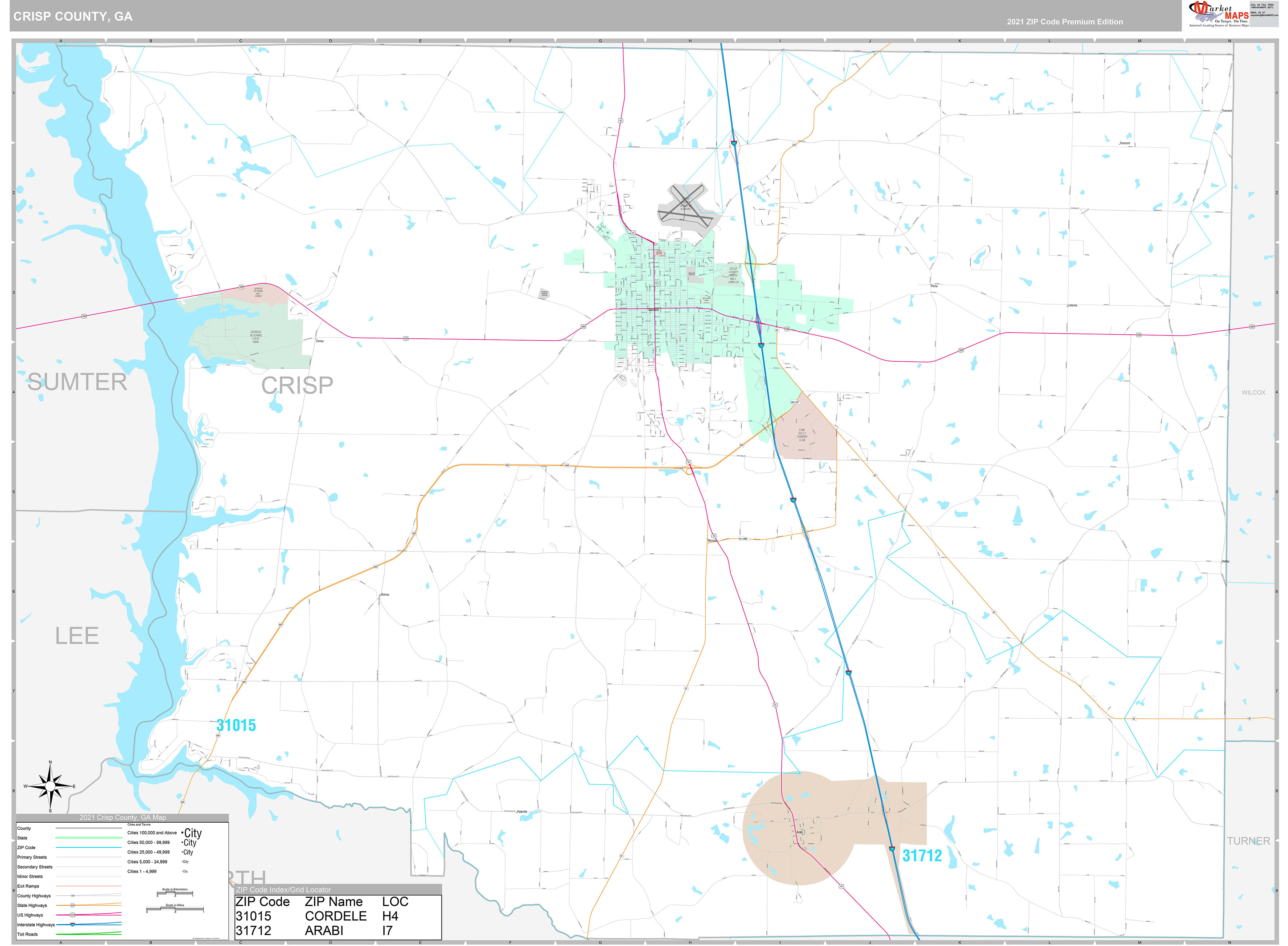 Crisp County, GA Wall Map Premium Style by MarketMAPS