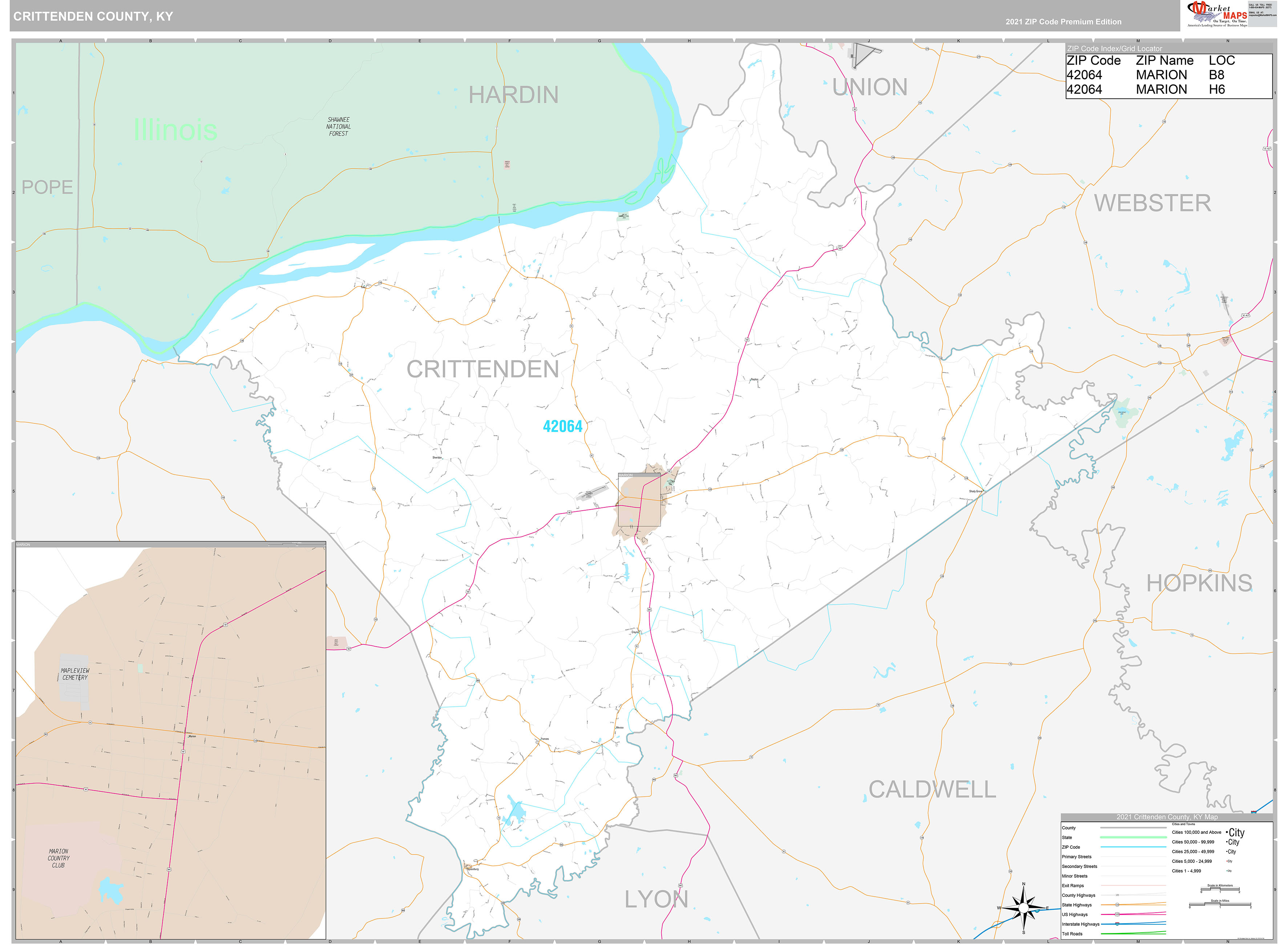 Crittenden County, KY Wall Map Premium Style by MarketMAPS