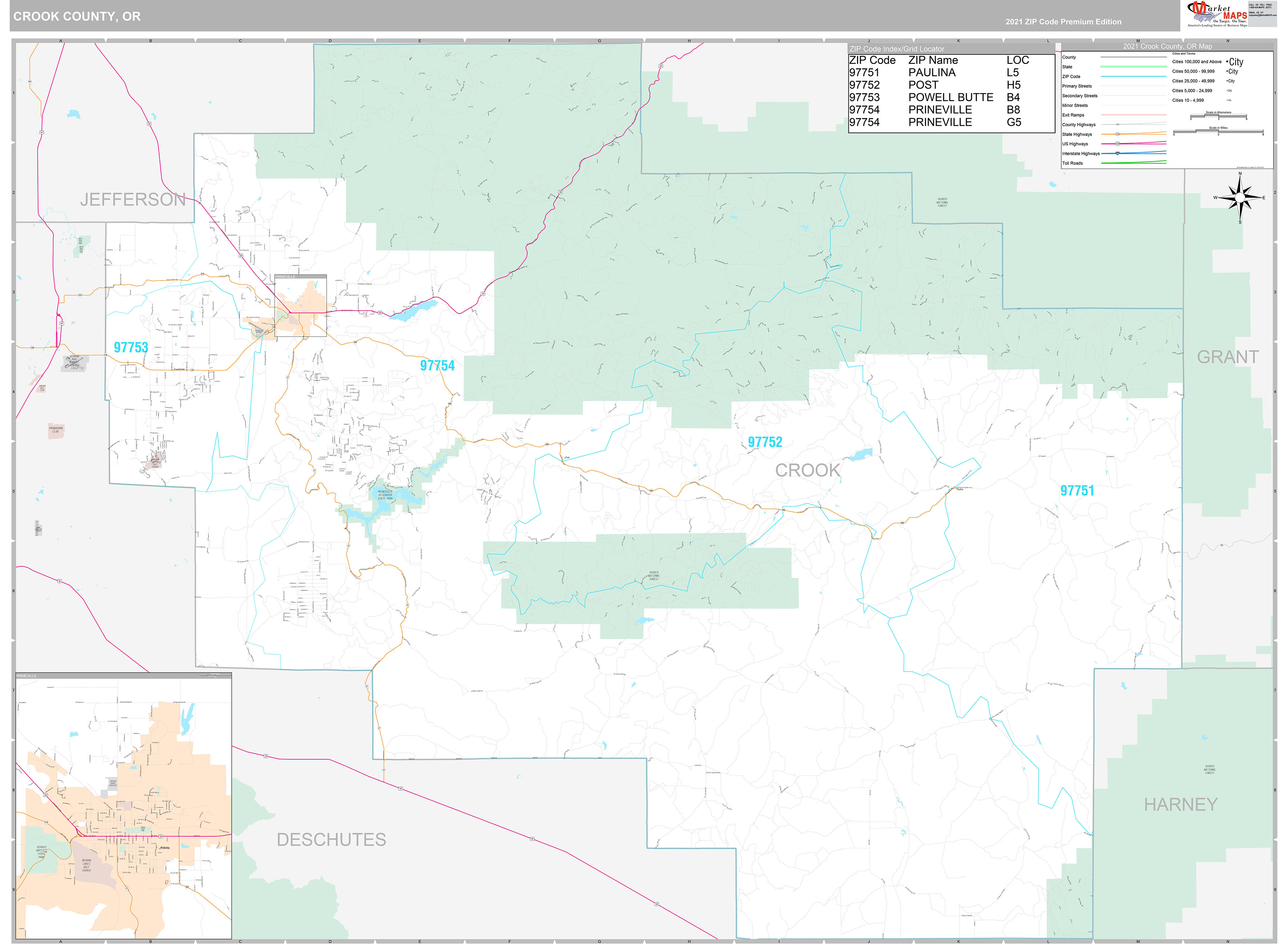 Crook County, OR Wall Map Premium Style by MarketMAPS - MapSales.com