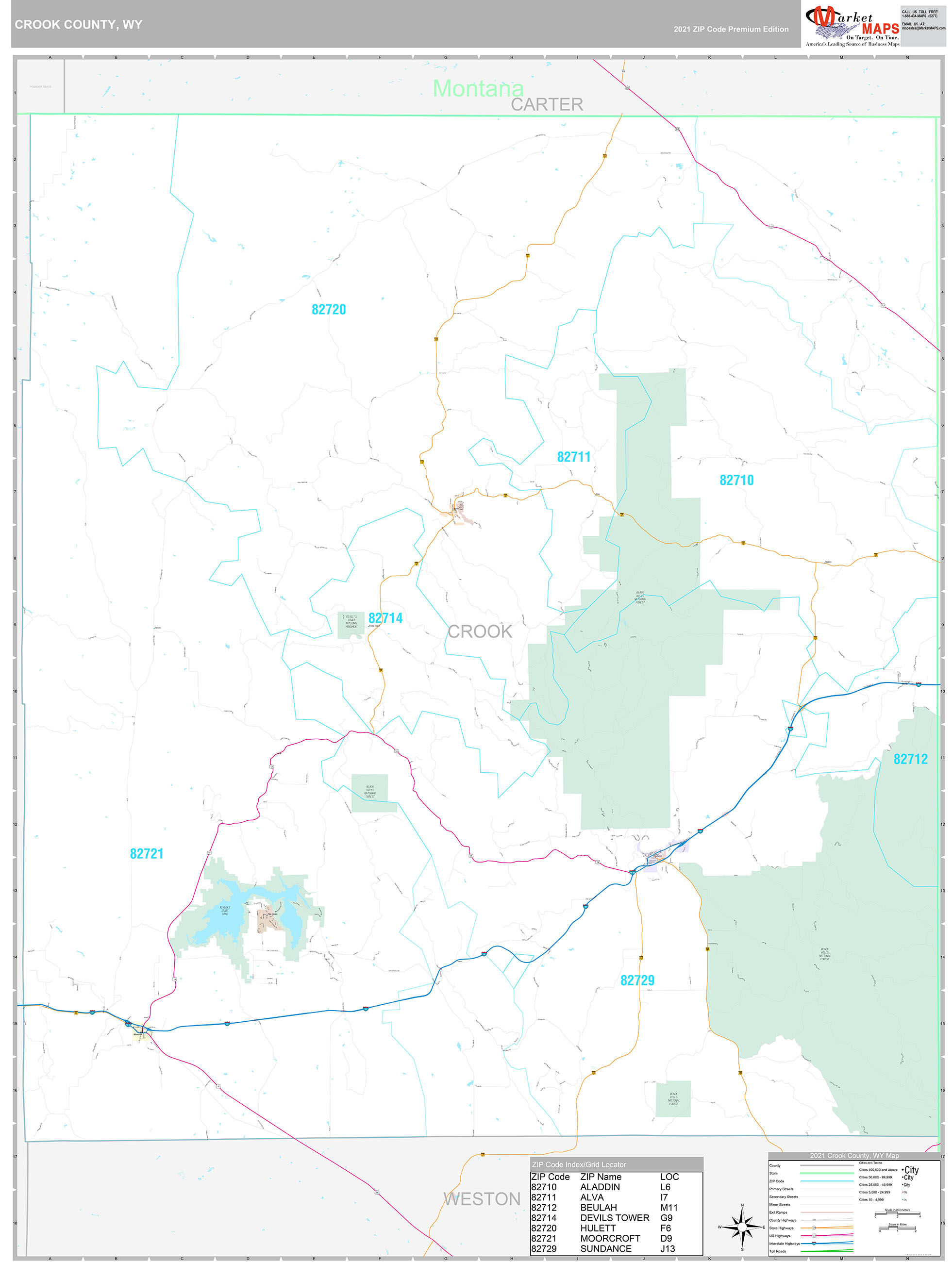 Crook County, WY Wall Map Premium Style by MarketMAPS - MapSales