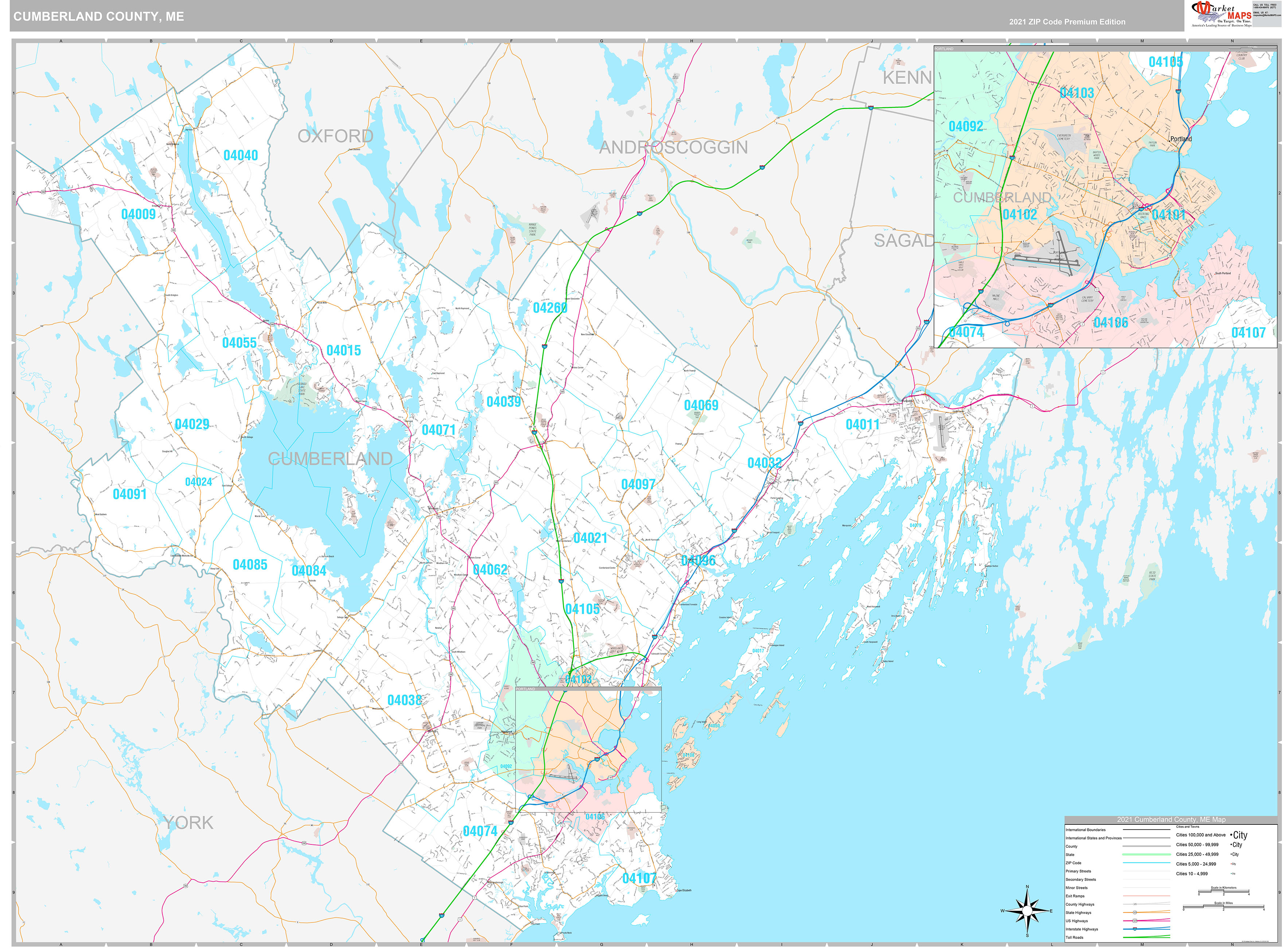 Cumberland County, ME Wall Map Premium Style by MarketMAPS - MapSales