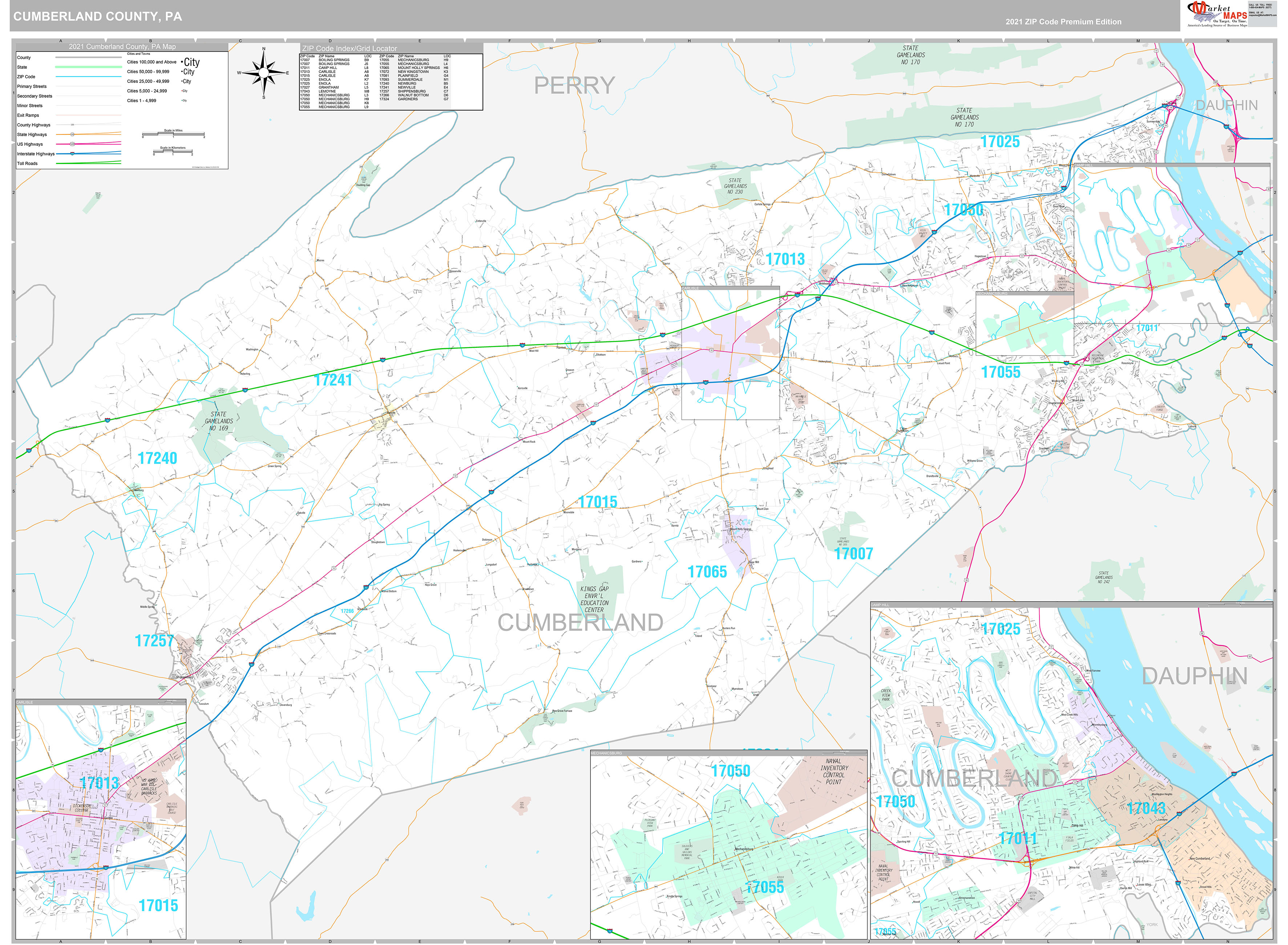 Cumberland County, PA Wall Map Premium Style by MarketMAPS